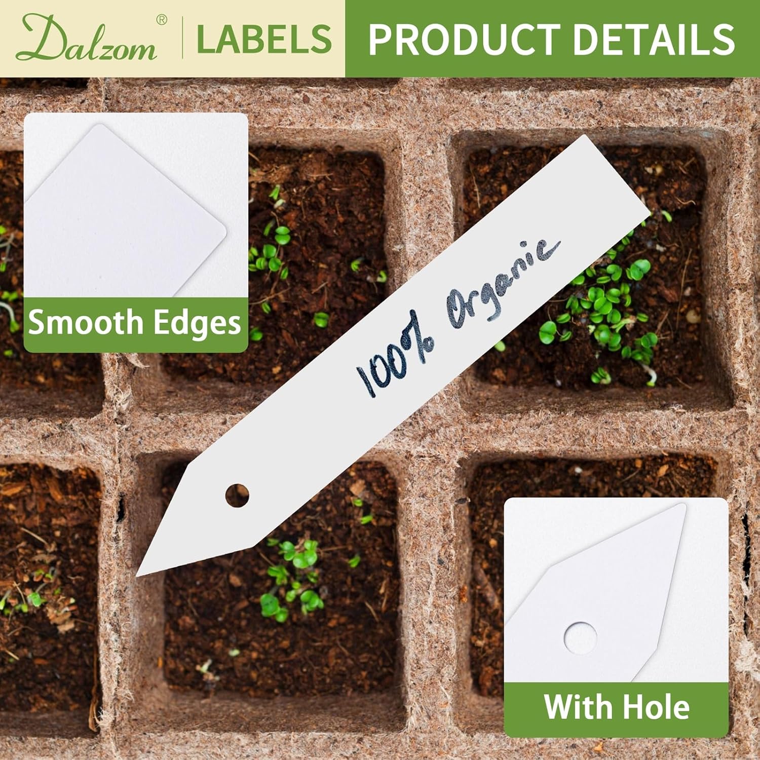 Dalzom® 300Pcs 4" Plant Labels with Marker Pen, Waterproof Plastic Plant Tags for Outdoor Seedlings Vegetable Garden Signs Markers Label Stakes (White) - Image 3