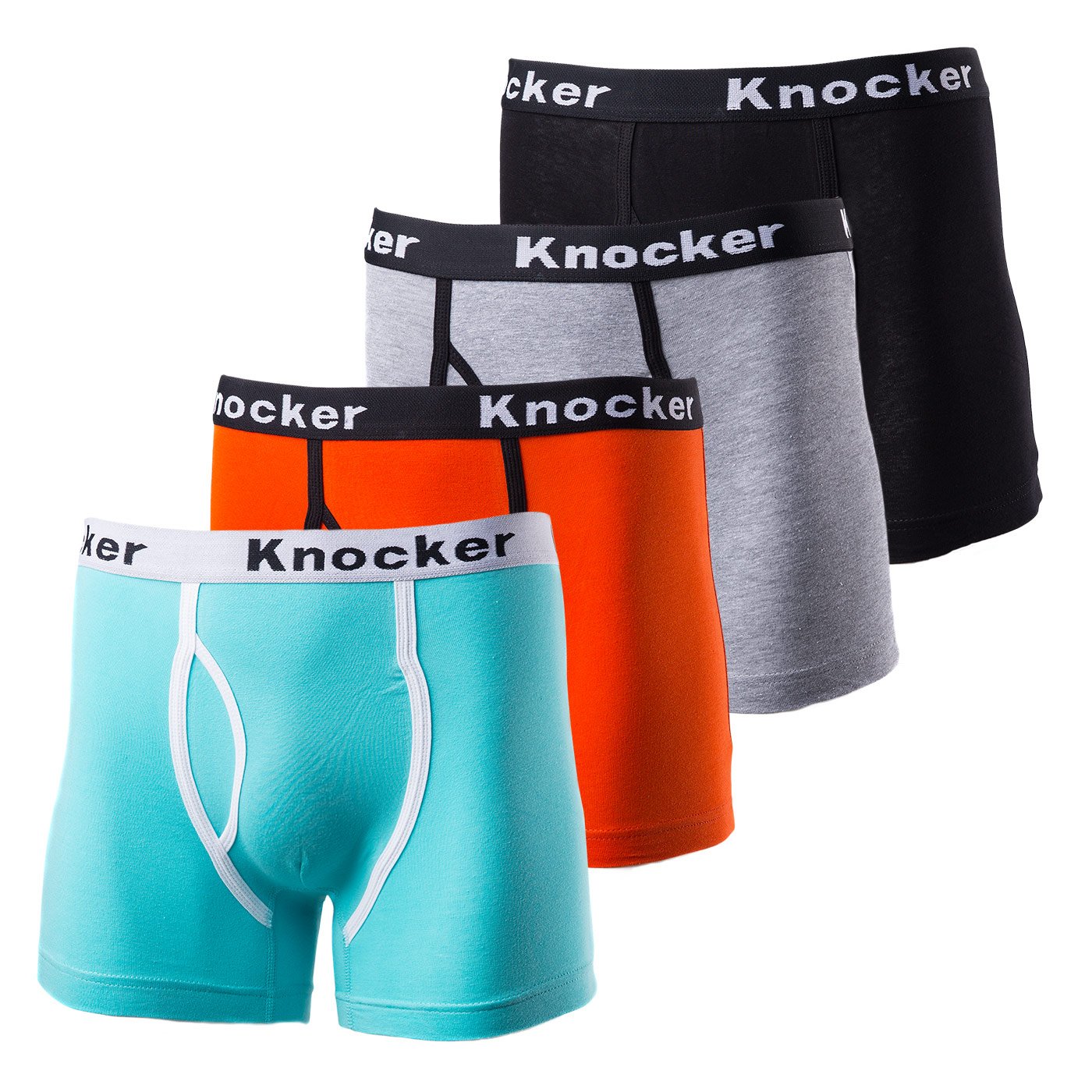 Mens Color Cotton & Spandex Stretch Boxer Briefs Underwear (4 Pack) (Medium, Orange/Teal/Black/Grey B)-image-3