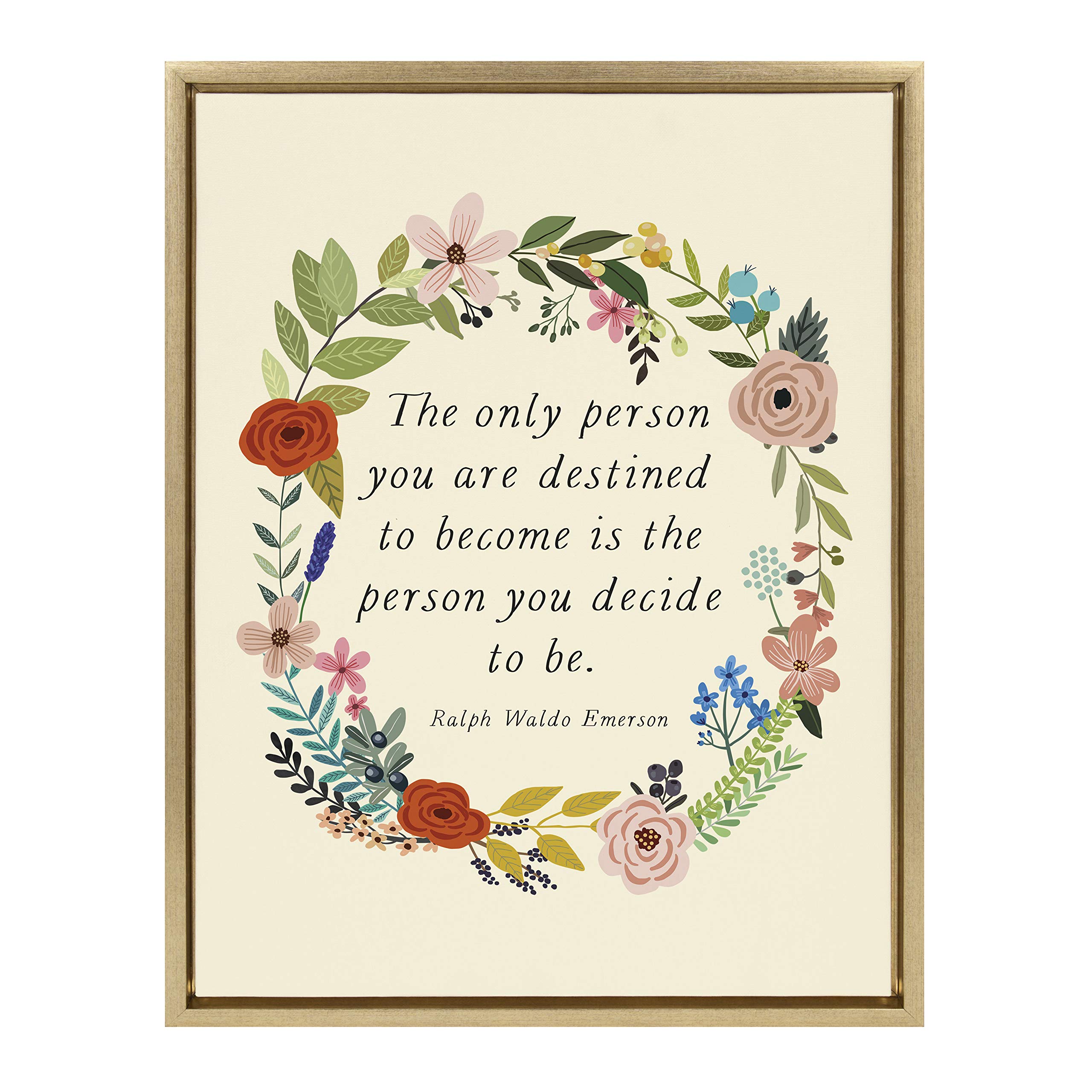 Kate and LaurelSylvie The Only Person Framed Canvas Wall Art by Mia Charro, 18x24 Gold, Inspirational Quote Art for Office or Home