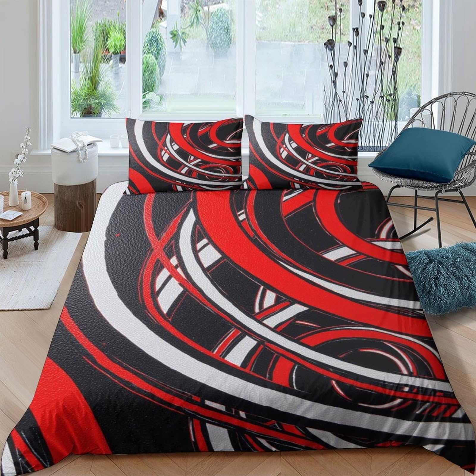Ctjqhvkz Style-6 3D Printed Red Black Swirl Fitted Sheet Microfiber Soft Modern Abstract Bed Cover For Bedroom Guest Room Mattress Décor Single（135X200cm）