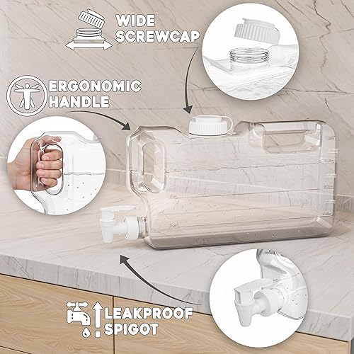 Miniatura 3 de Dispensadores de agua para refrigerador, botella delgada de 1.1 galones con espita, jarra de agua rectangular de plástico sin BPA a prueba de fugas