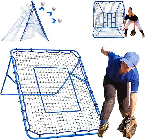 Miniatura 9 de Red de rebote de lanzamiento de béisbol, objetivo de bateo de 9 hoyos, redes de entrenamiento de softbol con zona de ataque, 2 redes de