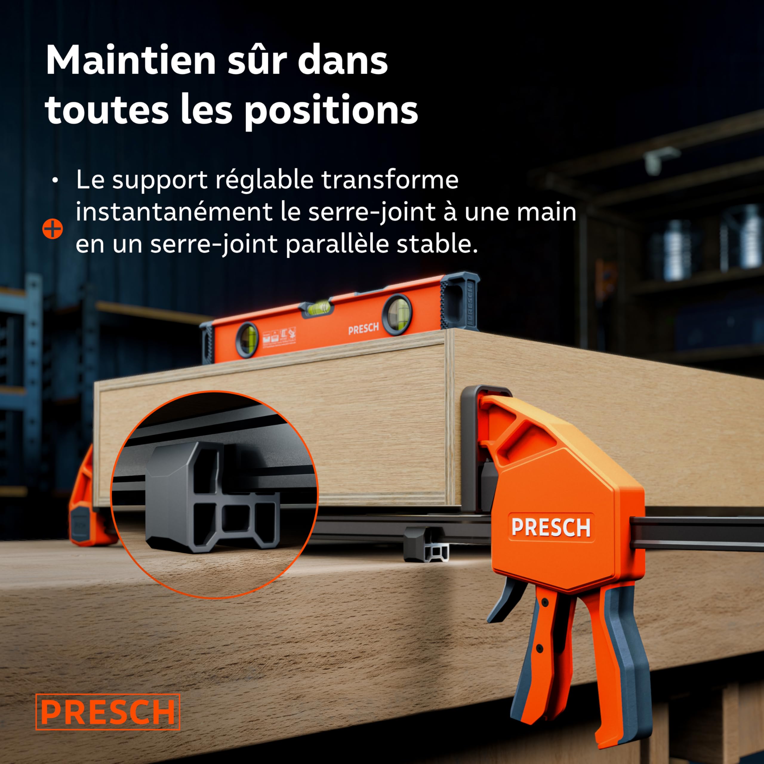 Presch Lot de Serre joints menuisier 300mm 600mm 4 pcs - Serre joints rapide force de serrage 300kg fonction d'écartement acier carbone fibre de verre