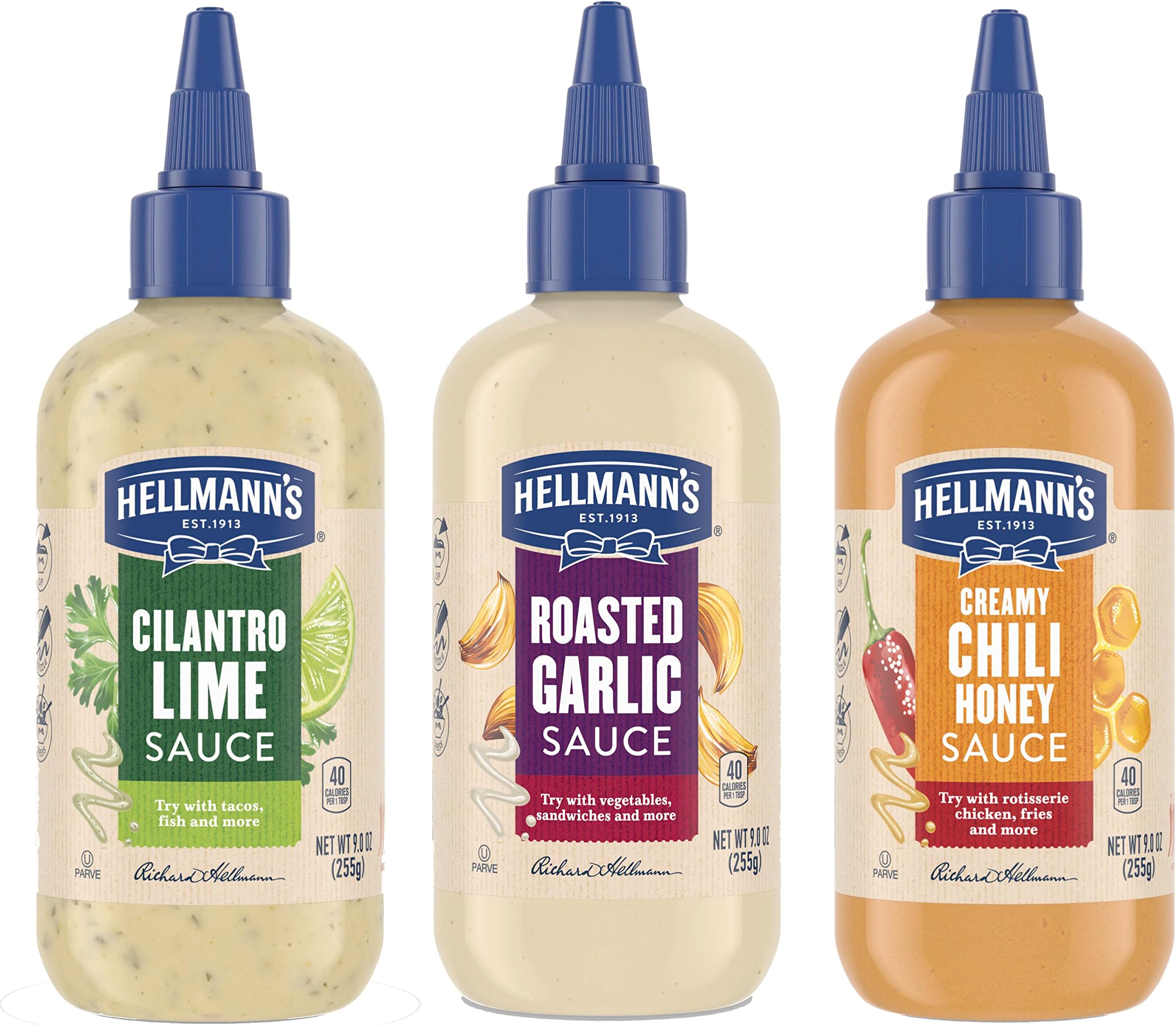 Hellmann's Drizzle Sauce for an exciting Condiment, Dip, Drizzle and Dress Mixed, Gluten Free, Dairy Free, No Artificial Flavors, No High-Fructose Corn Syrup 9 oz, Variety Pack of 3