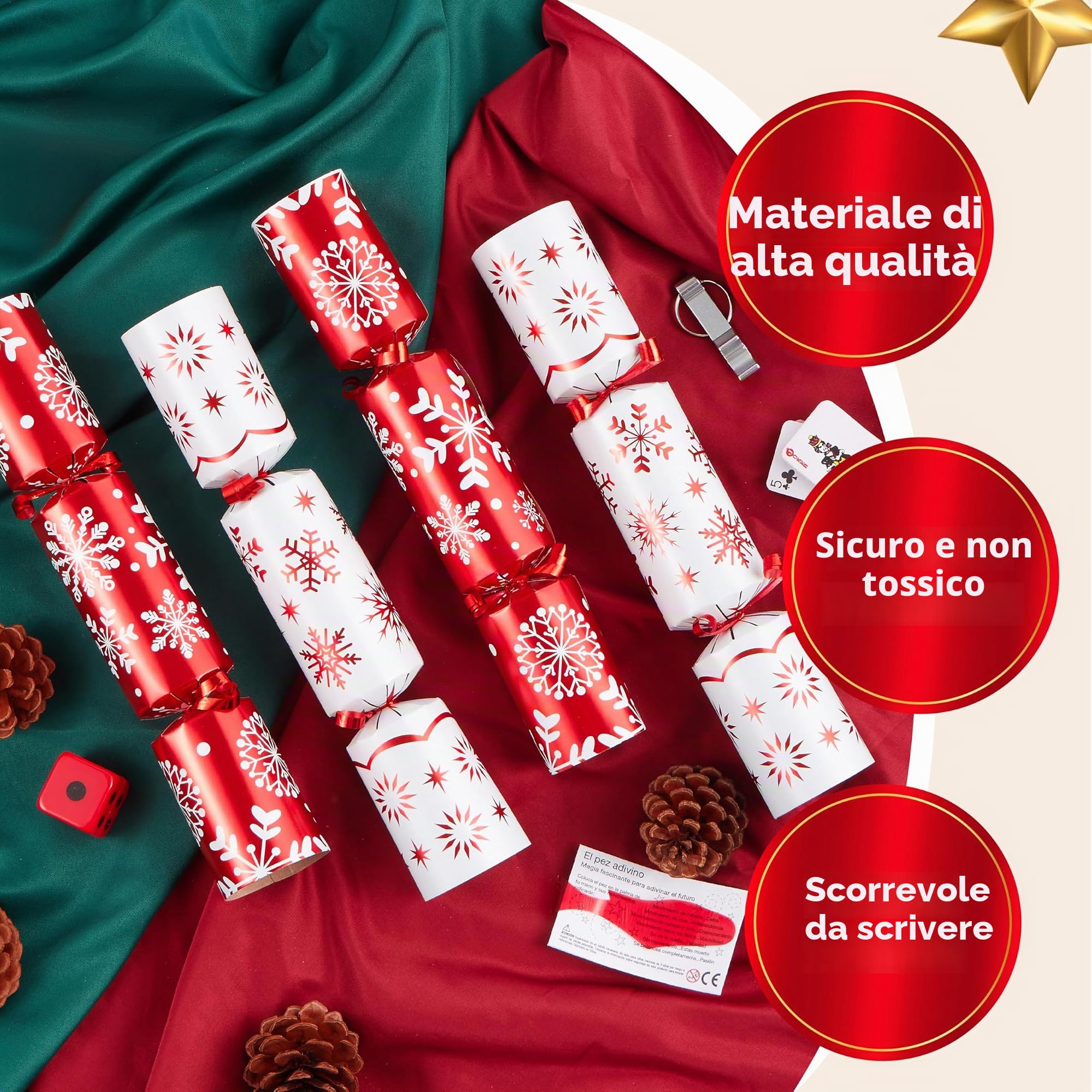 JOYIN Bomboniera natalizia da 25,4 cm, confezione da 10, con fiocco di neve rosso e bianco, con cappello da festa, scherzo e piccolo regalo all'interno, per regali di Natale, festività stagionali e