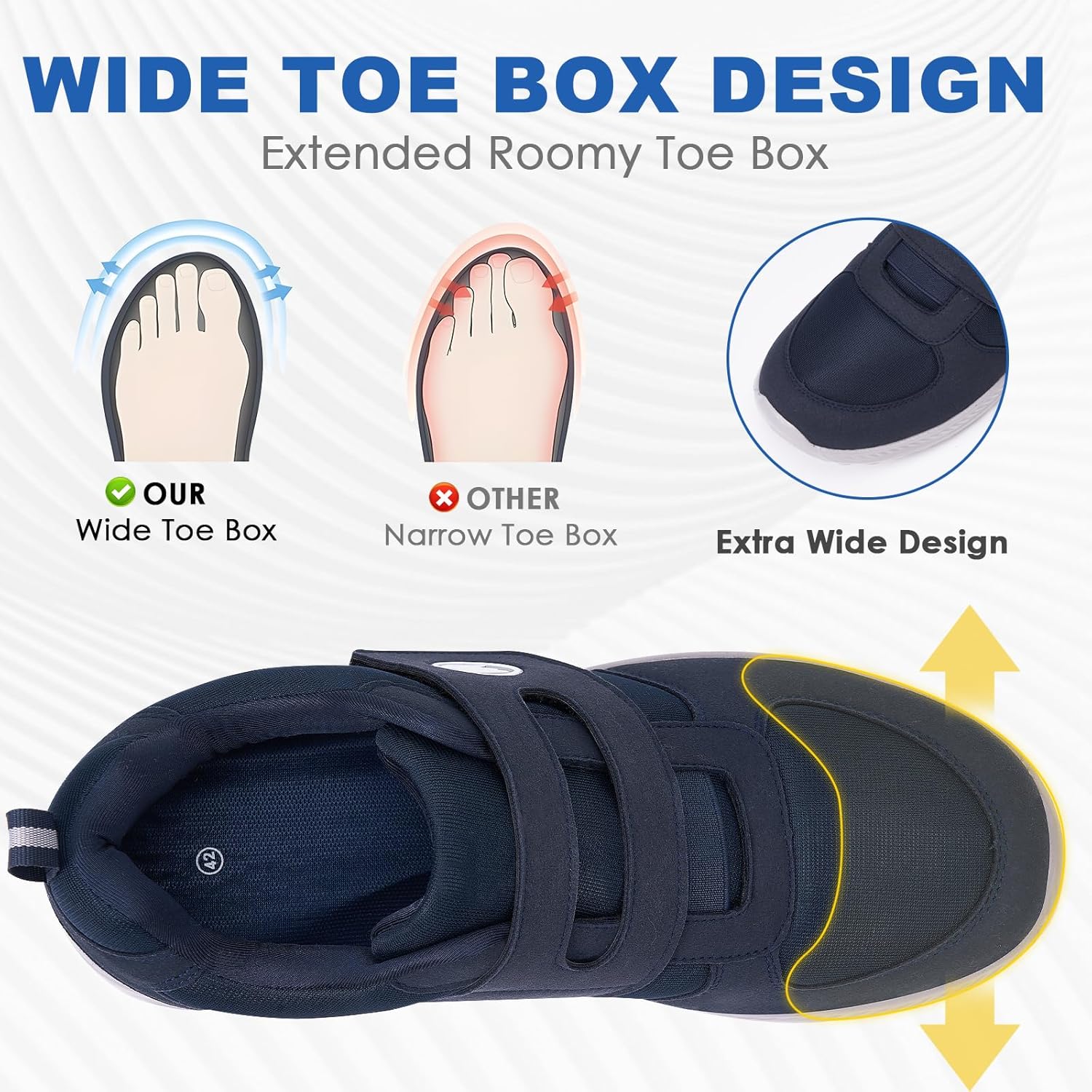 HiGropcore Diabetic Shoes for Women Men Wide Width Adjustable Walking Shoes Arch Support Orthopedic Edema Diabetic Shoe for Swollen Feet Neuropathy Fasciitis