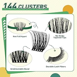 DIY Lash Extension Kit KEYYOU 144pcs Lash Clusters Eyelash Extension Kit with Mascara Brush Bond and Seal Lash Remover Lash Applicators Lash Brush for DIY Lash Extensions (Y12 Kit)