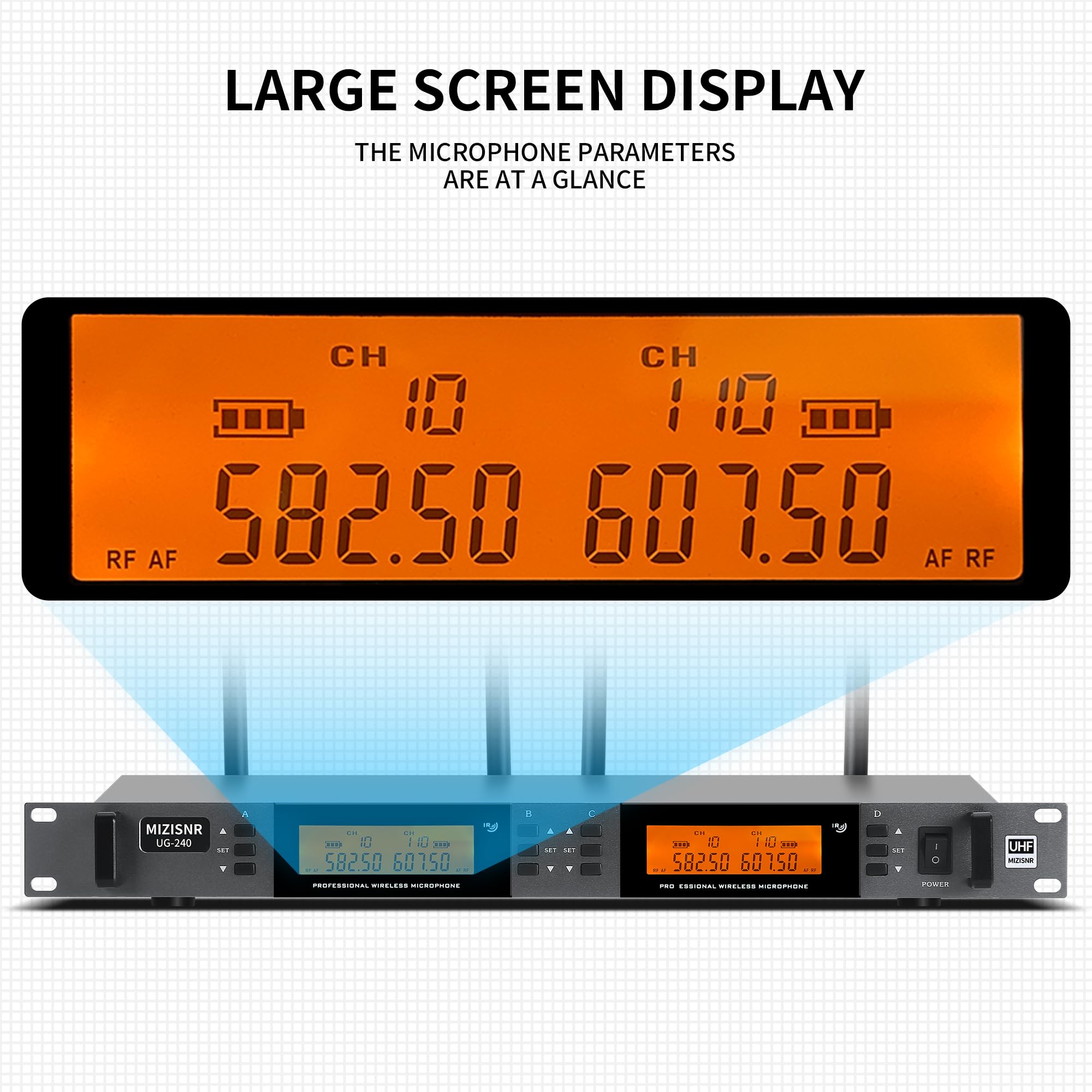 MIZISNR Wireless Lavalier Microphone System, 4 Channel 4x100 Adjustable Frequencies UHF Cordless Mic Set with Headset & Lapel Mics for Karaoke Meeting Church, 300ft Range (4 Bodypack, UG-240)