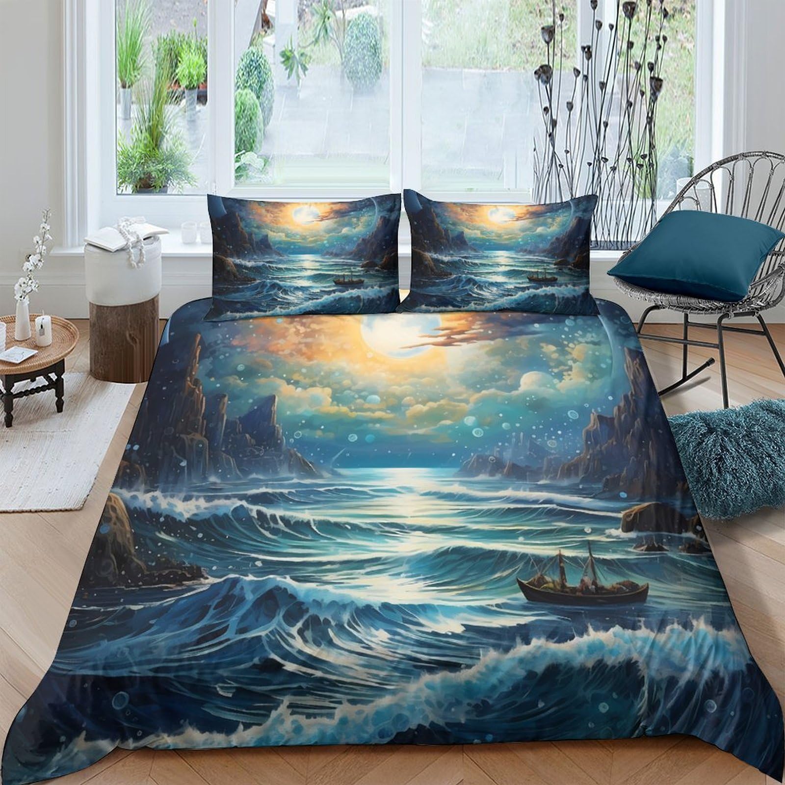 Ctjqhvkz Style-3 3D Printed Ocean Sunset Fitted Sheet Microfiber Soft Mattress Cover For Bedroom Guest Room Artistic Decor Single（135X200cm）