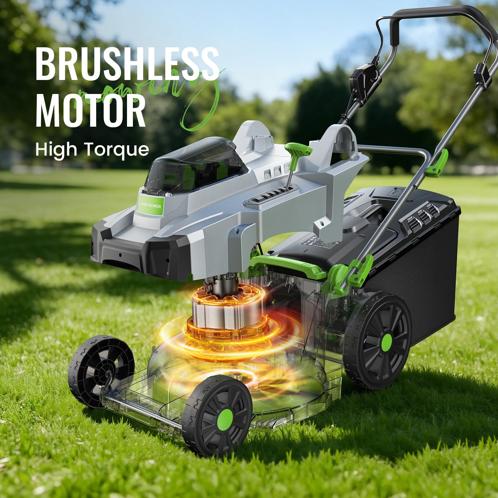 Cordless Lawnmower, ETOOLAB Lawnmower with Brushless Motor up to 500m², 43cm Cutting Width, 6 Cutting Heights, 2 * 4.0Ah Battery and Charger, 50L Bag — view 5