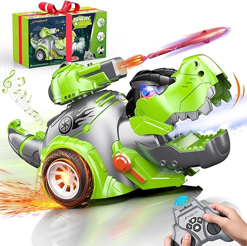 Auto de control remoto de dinosaurio, juguetes programables para niños y niñas, camión monstruo RC de 2.4 GHz con sonido y aerosol, autos RC Hobby