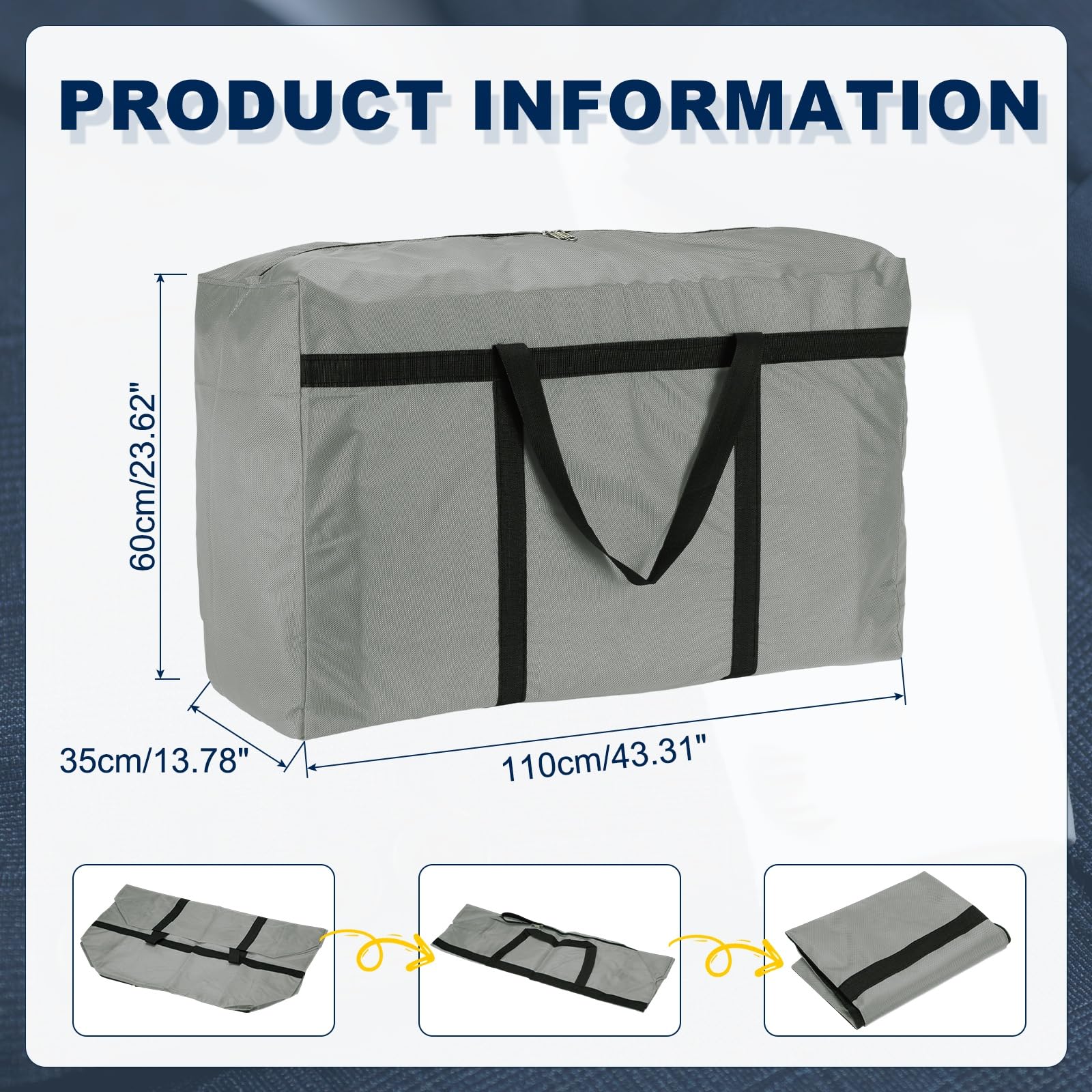 Borsone extra large, borsa da viaggio grande da viaggio con maniglia con cerniera pieghevole impermeabile, grigio, 43 x 24 x 14 in, moderno