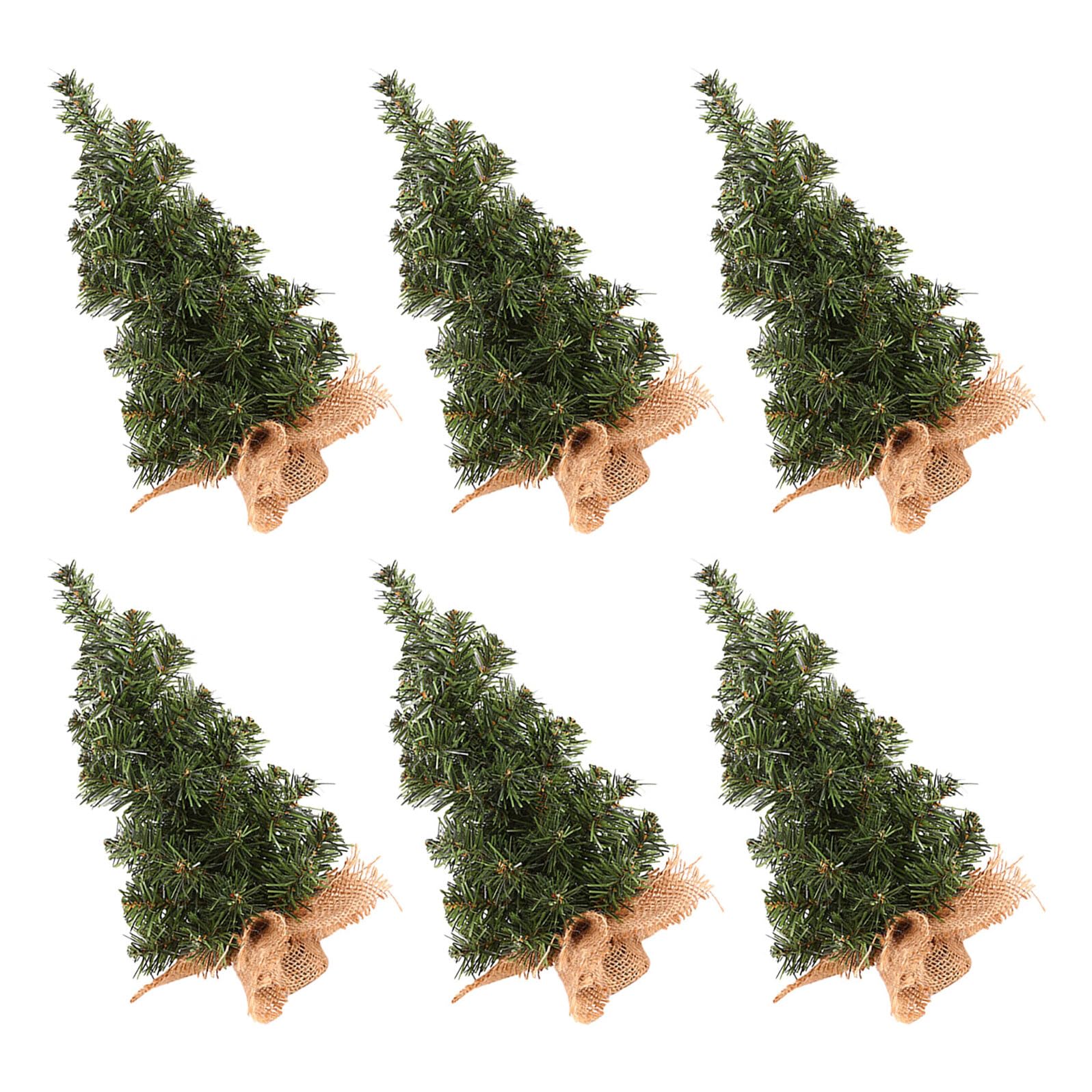 6 Mini Alberi di Natale Artificiali da Tavolo con Base in Tela di Iuta Mini Alberi da Scrivania Decorativi per Feste Ambienti Interni e Progetti Creativi 30 CM