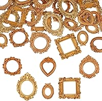 Oqqlin 60 Pack Vintage Mini Gold Resin Picture Frames - 6 Baroque Styles Antique Tiny Frames for Jewelry, Photos, Crafts & Decor