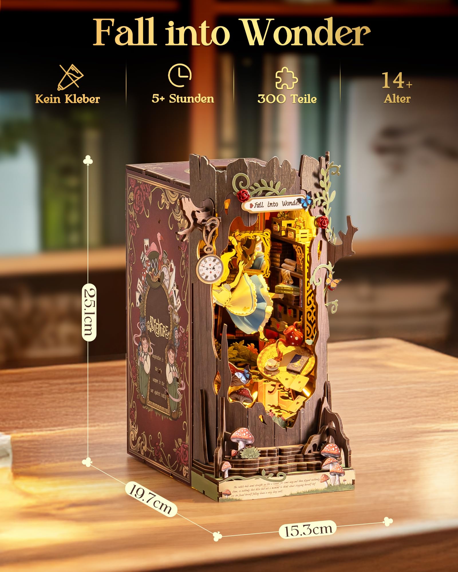 Rolife Book Nook Kit Fall into Wonder DIY Miniatur Haus Modell Kits für Schreibtisch Bücherregal Dekoration, 3D Puzzle mit Gespiegelte Illusion, Weihnachten Geburtstag Geschenke
