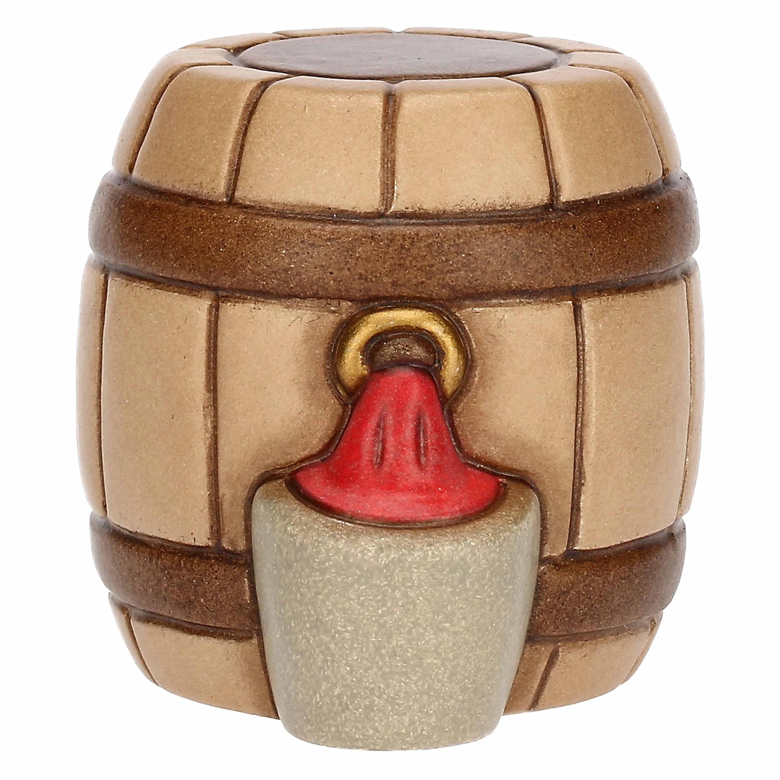 THUN - Bottega del Vino in Ceramica Decorata a Mano, Linea Presepe Classico, Decorazioni Natale Casa, Bottega 16x10x13 cm h; Botte 4.3x4.3x4.5 cm h