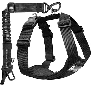 Pawaboo Dog Seat Belt Harness for Car, Dog Car Harness Seatbelt with Double Clips, Adjustable Breathable Pet Vest & Dogs Safety Tether with Elastic Bungee for Small Medium Large Pet, XL, Black - Amazon product rated Grade A