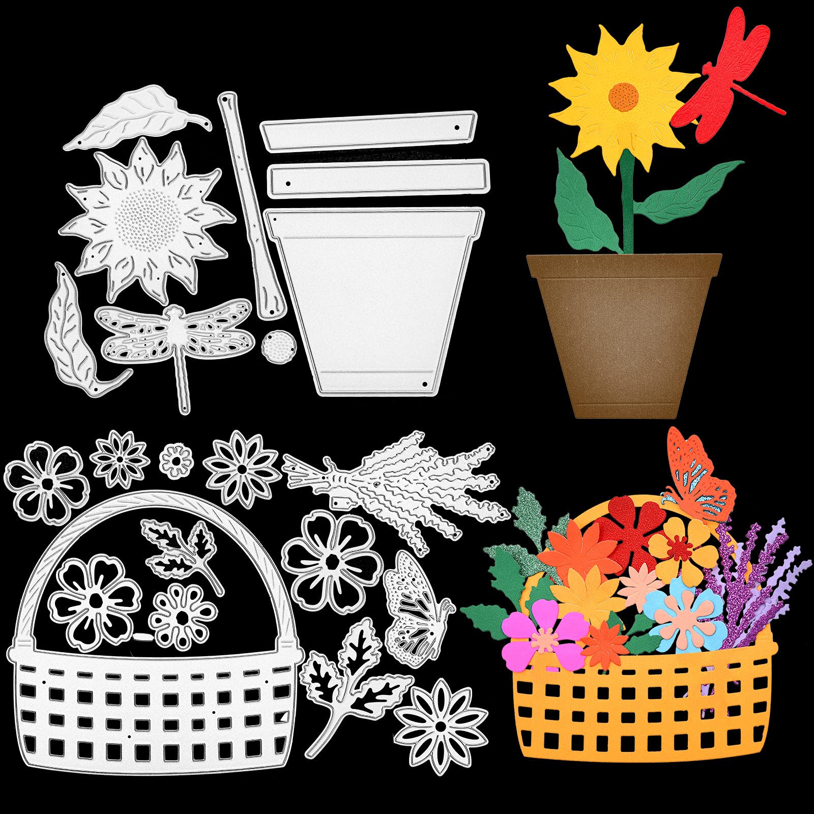 2 Sets 22 Styles Flower Leaf Metal Cutting Dies Flower Background Frame Stencil Template Flower Shaped Embossing Cutting Stencils for DIY Embossing Photo Frame Decorative Scrapbook Card (Simple Style)