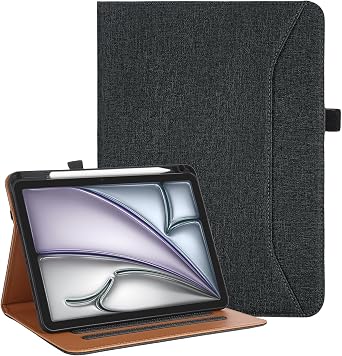 for iPad Air 11 Inch Case M4/M3/M22026/2025/2024,iPad Air 5th/4th Generation 10.9 Case with Pencil Holder,Hand Strap & Shockproof Stand Cover,Black