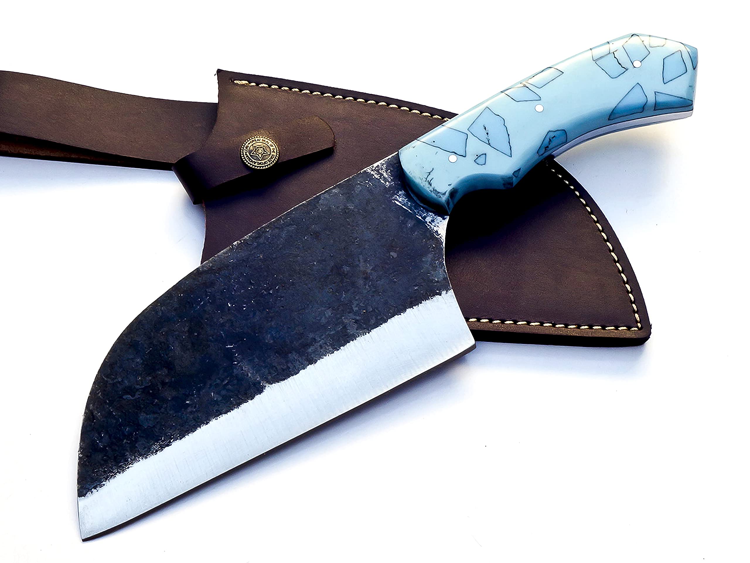 Rare Custom Handmade, High Carbon Clad Steel Cleaver Knife - Chopper Knife with Free Genuine Leather Sheath. (HC-70)