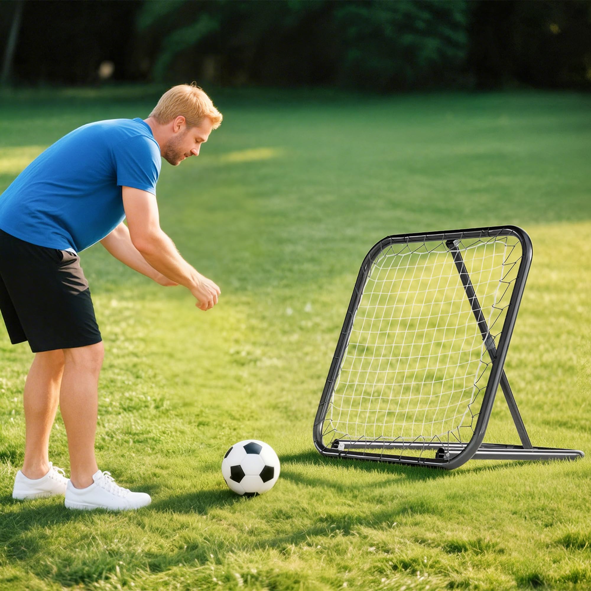 HOMCOM Filet de Rebond de Football Ajustable Pliable Portable 78 x 84 x 78 cm Noir Blanc