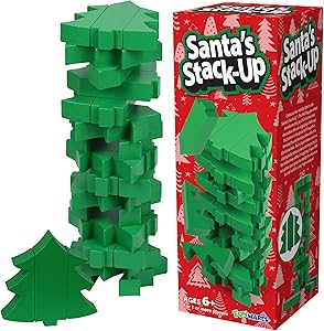 Funwares Christmas Tree Stack-Up, Wooden Blocks Stacking Game, Tumbling Tower, Family & Party Fun, Kids and Adults, Holiday Decoration, Ages 6+