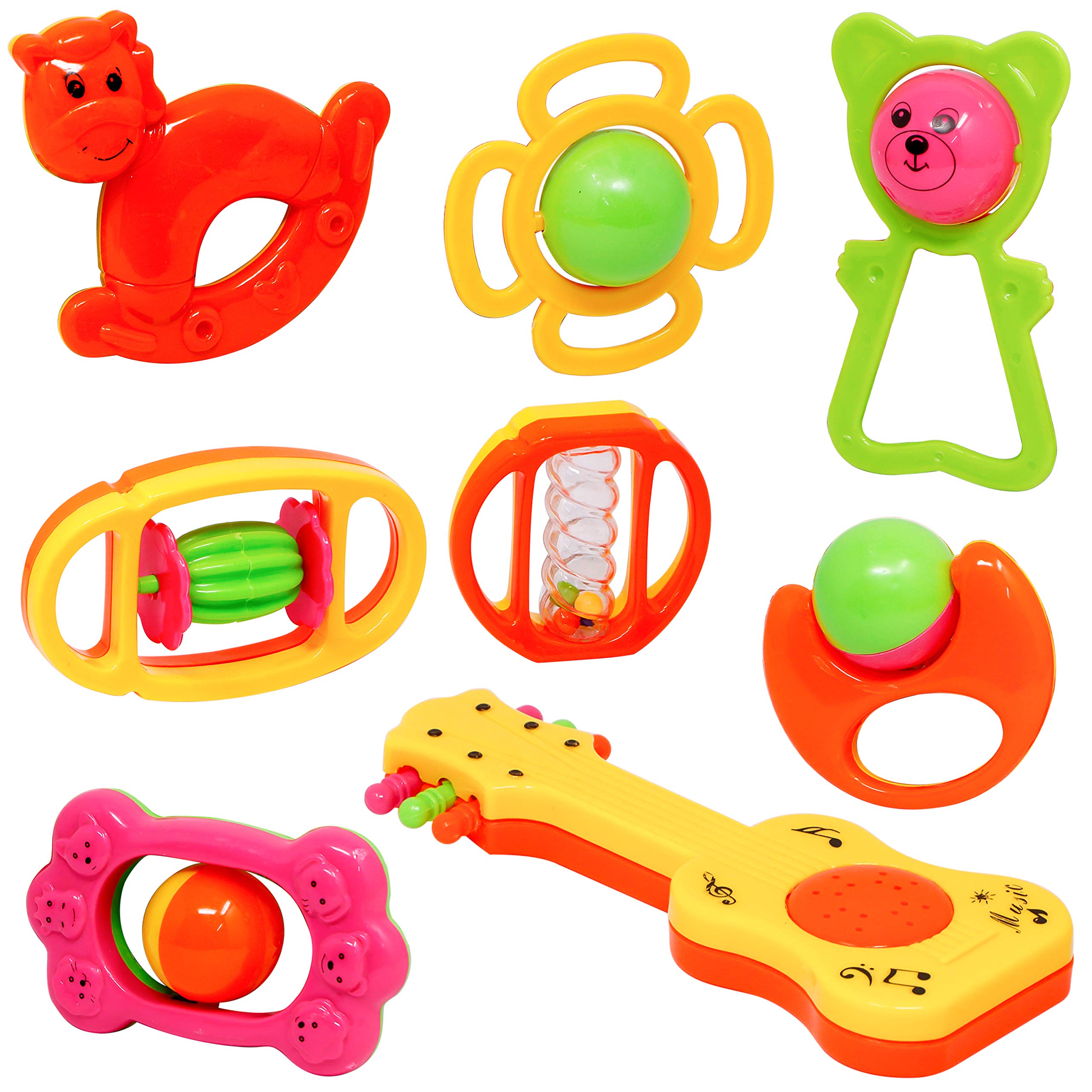 Zest 4 Toyz8 Pieces Baby Rattle Teethers Set, Rattle Shaker, Colorful Cute Rattles and Teether for Babies Set 3-12 Months, Rattle Toy Infant, Toddler, Newborn (Multi Color)
