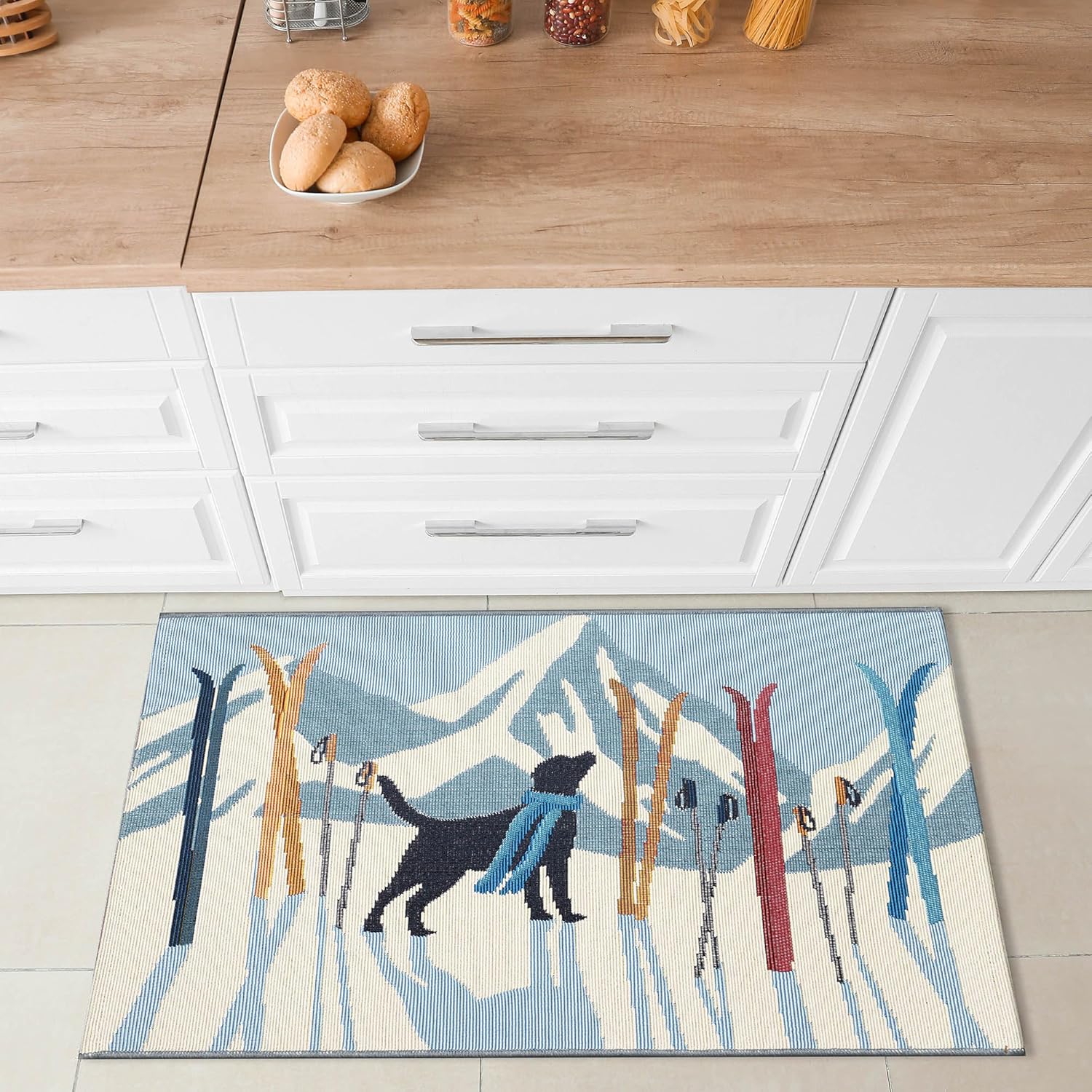 Liora Manne ESENCIA Indoor/Outdoor Power Loomed Latex Back Non Slip Mat - Transitional (Downhill Dog Ice) (2' x 2'10")