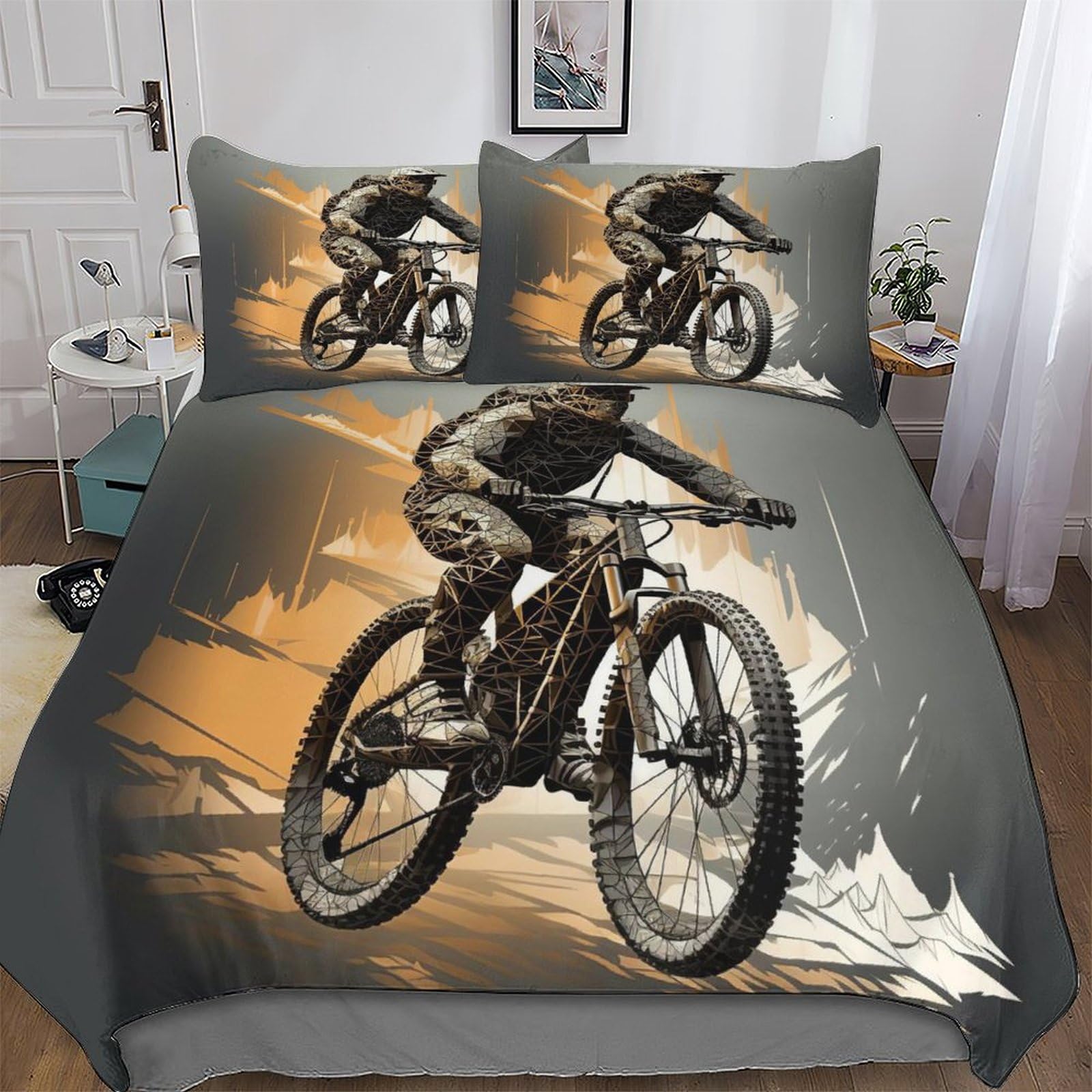 Pazzk Mountain Bike-7 Mountain Bike Print Bedding Sets With Pillowcase Soft Duvet Cover Brushed Microfiber 3Pcs Set Quilt Cover With Zipper Closure For Kids Youth Adult Comforter Cover Double (200X200cm)