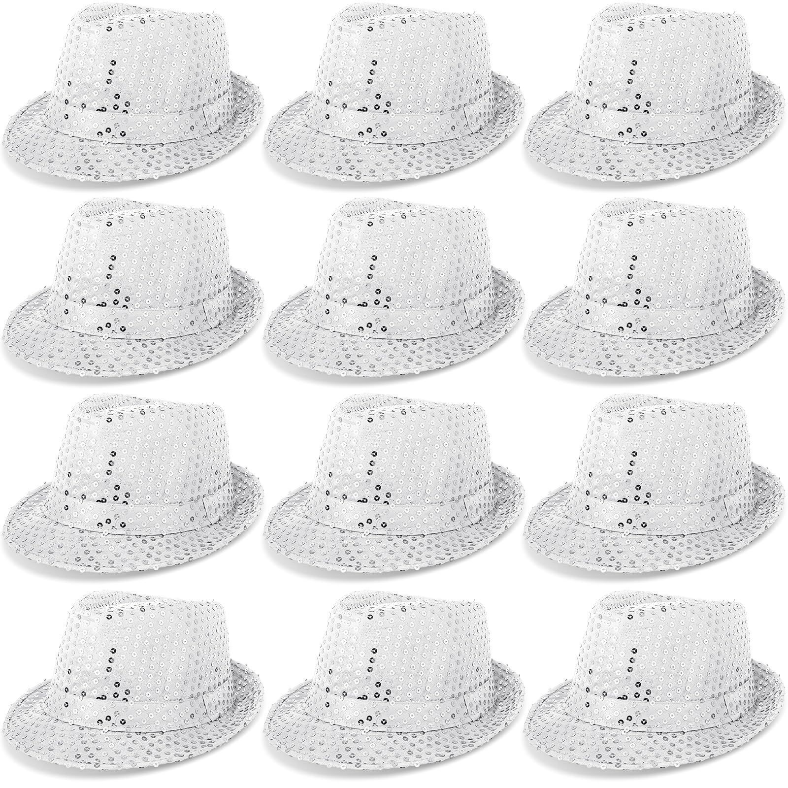 Janmercy Lot de 12 chapeaux occidentaux à paillettes de couleur unie pour danse rétro disco unisexe pour accessoires de fête