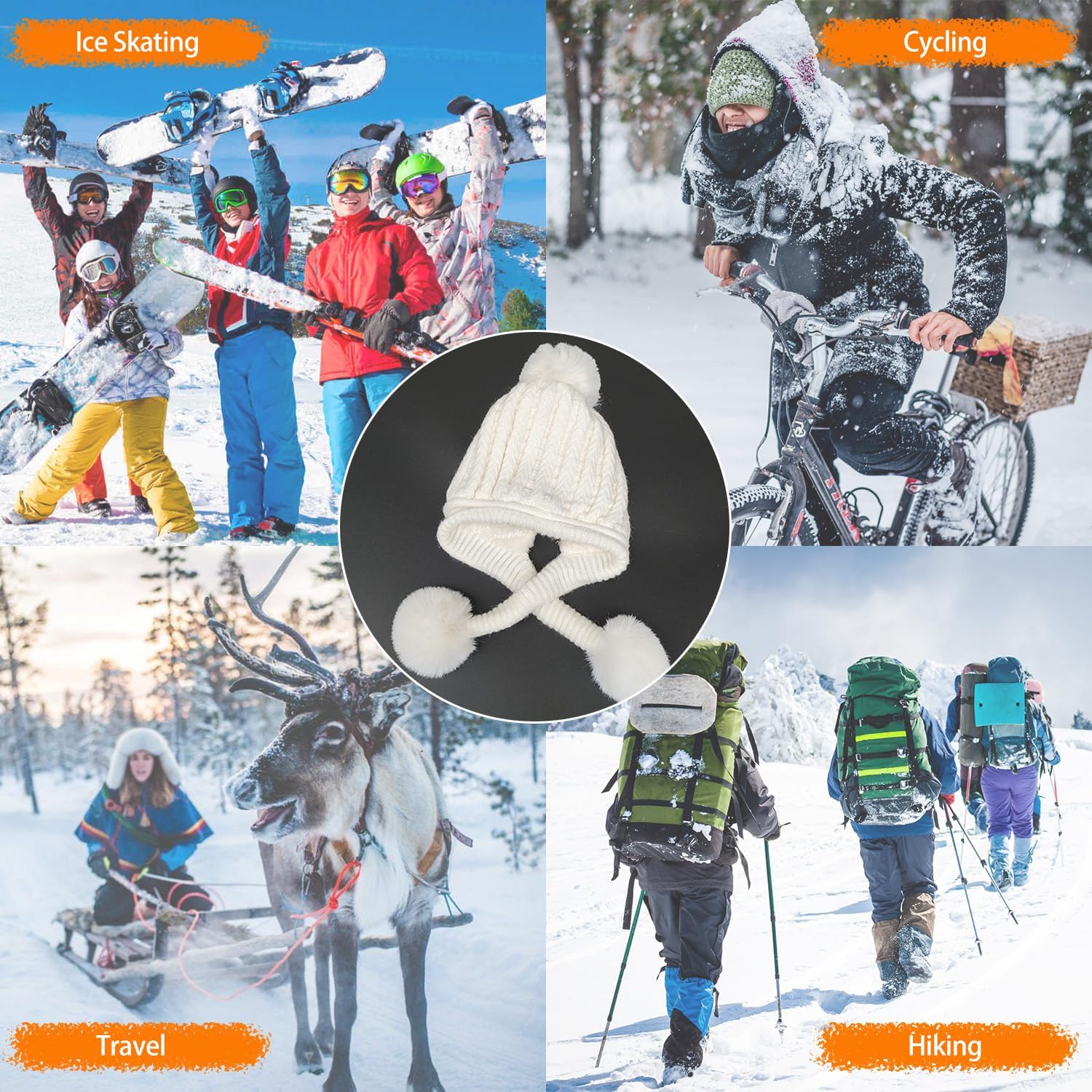 Women Winter Beanie Hat Circle Scarf Set Pompoms Peruvian Ski Snow Ear Flaps Cold Weather Warm Sherpa Knit Hats Fleece Lined - Image 9