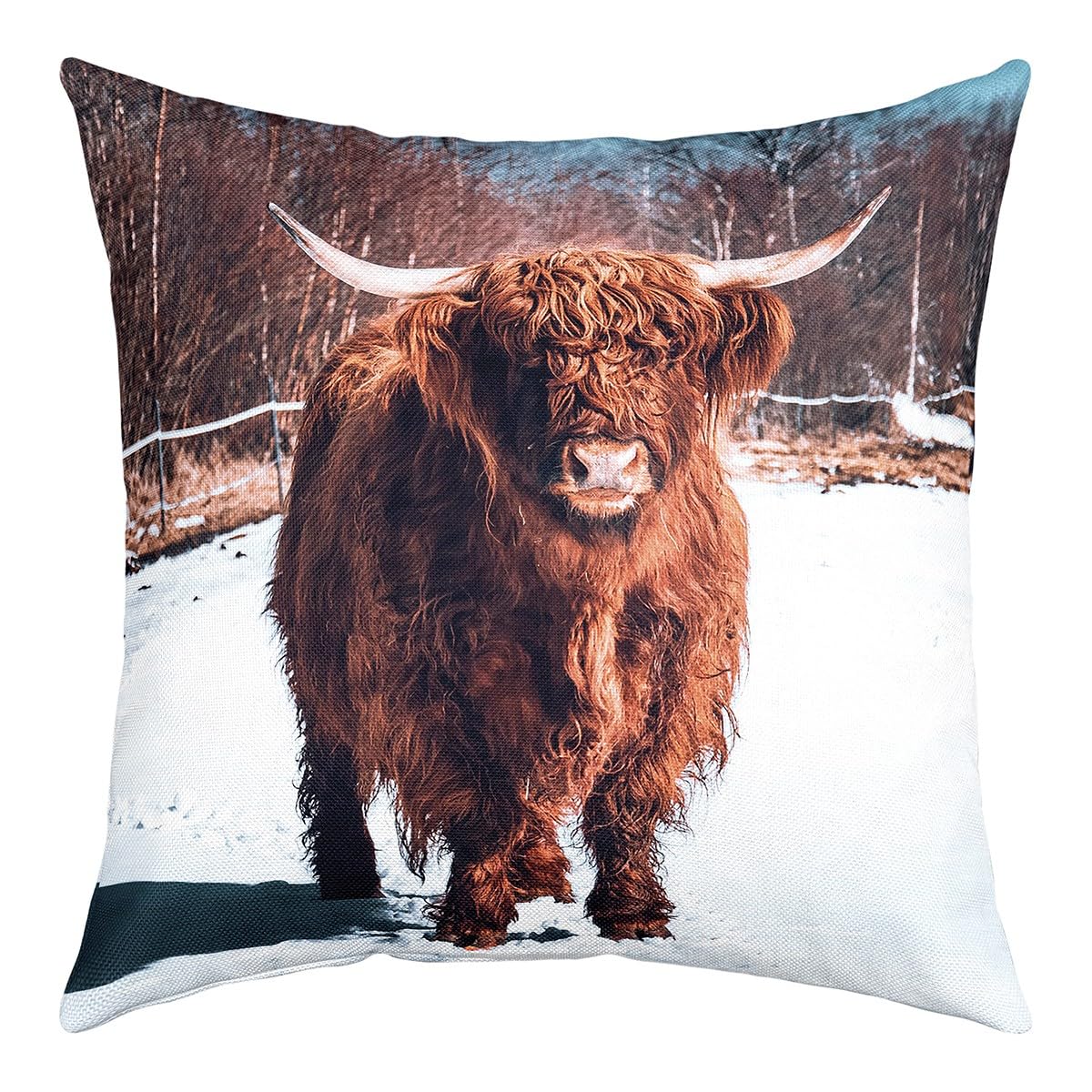 Homemissing White Highland Cow Pillow Case Cushion Cover 16"X16" 1 Pcs Highland Cattle Decor Throw Pillowcase For Sofa Animal Throw Pillow Cover For Kids