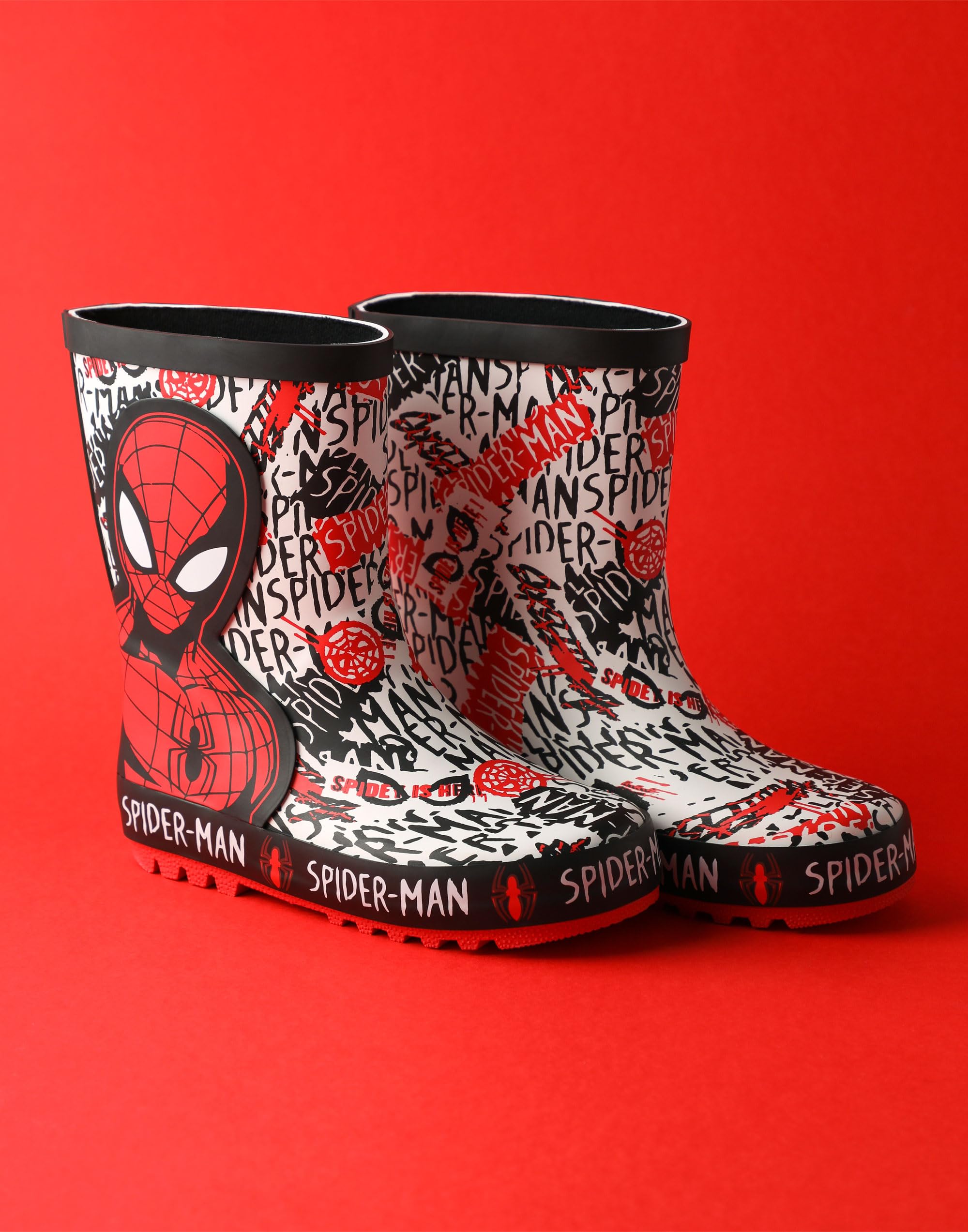Marvel Spiderman chłopięce czerwone kalosze | Character Spiderman dziecięce buty komiksy superbohaterowie kalosze dla dzieci, wodoodporne kalosze, dla chłopców, outdoorowe, pomysł na prezent Spiderman
