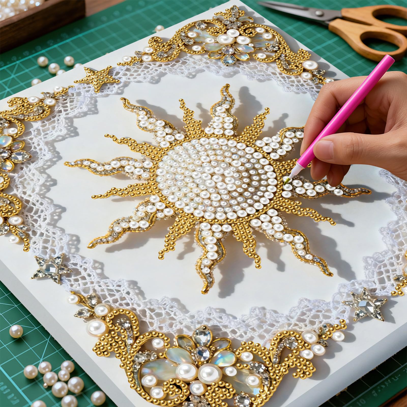 5D Pearl Painting Kits for Adults, Diamond Art Painting Kits for Adults Beginner, DIY Special Shaped Crystal Rhinestones Diamonds Dot Gem Painting for Home Wall Decor 25 x 25 cm-Sun