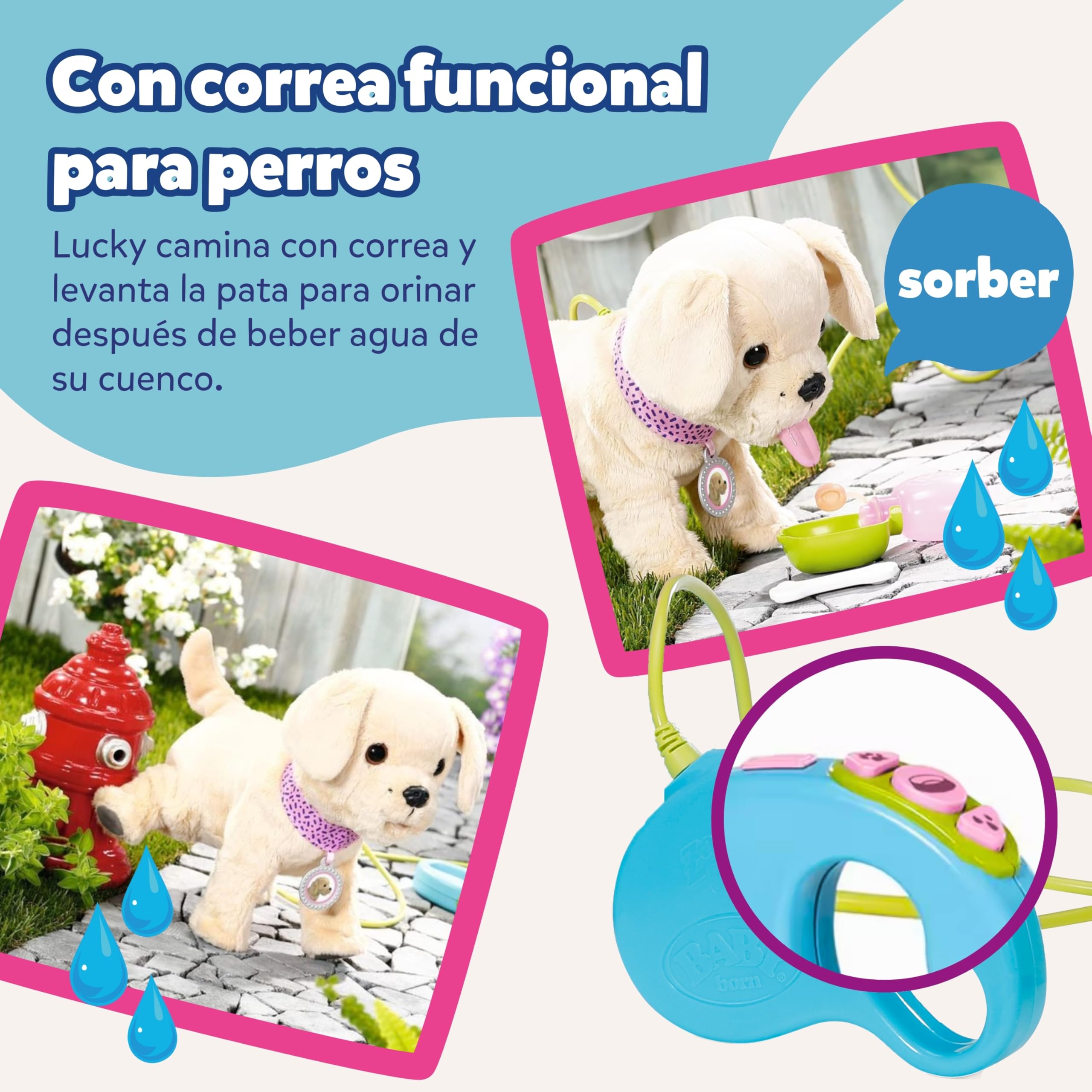 Baby born Mi Perro Lucky con transportín | 5 funciones, transportín, requiere pilas