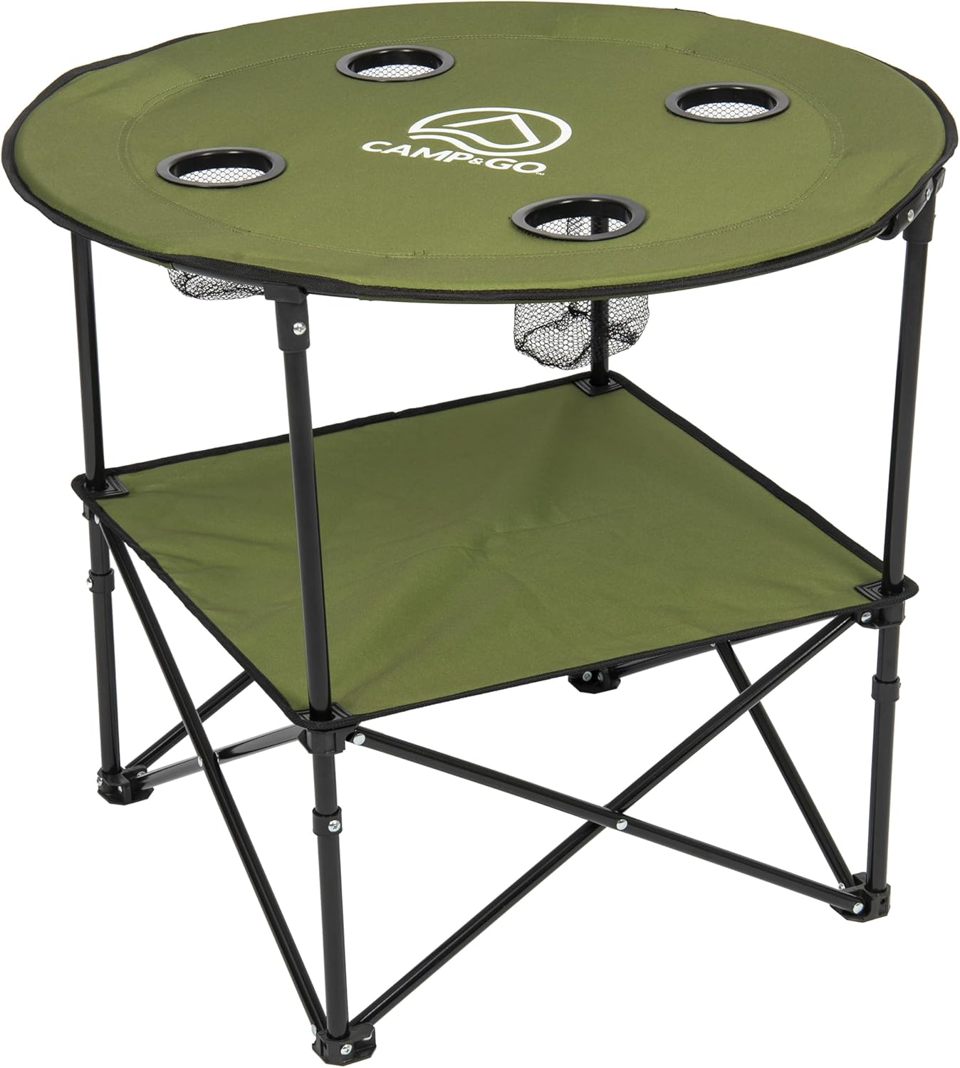 Moss Green Round Portable Folding Table with Cup Holders