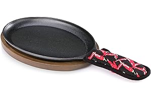 New Star Foodservice 1028614 Commerical Grade Cast Iron Fajita Set, Sizzling Skillet, Japanese Steak Plate