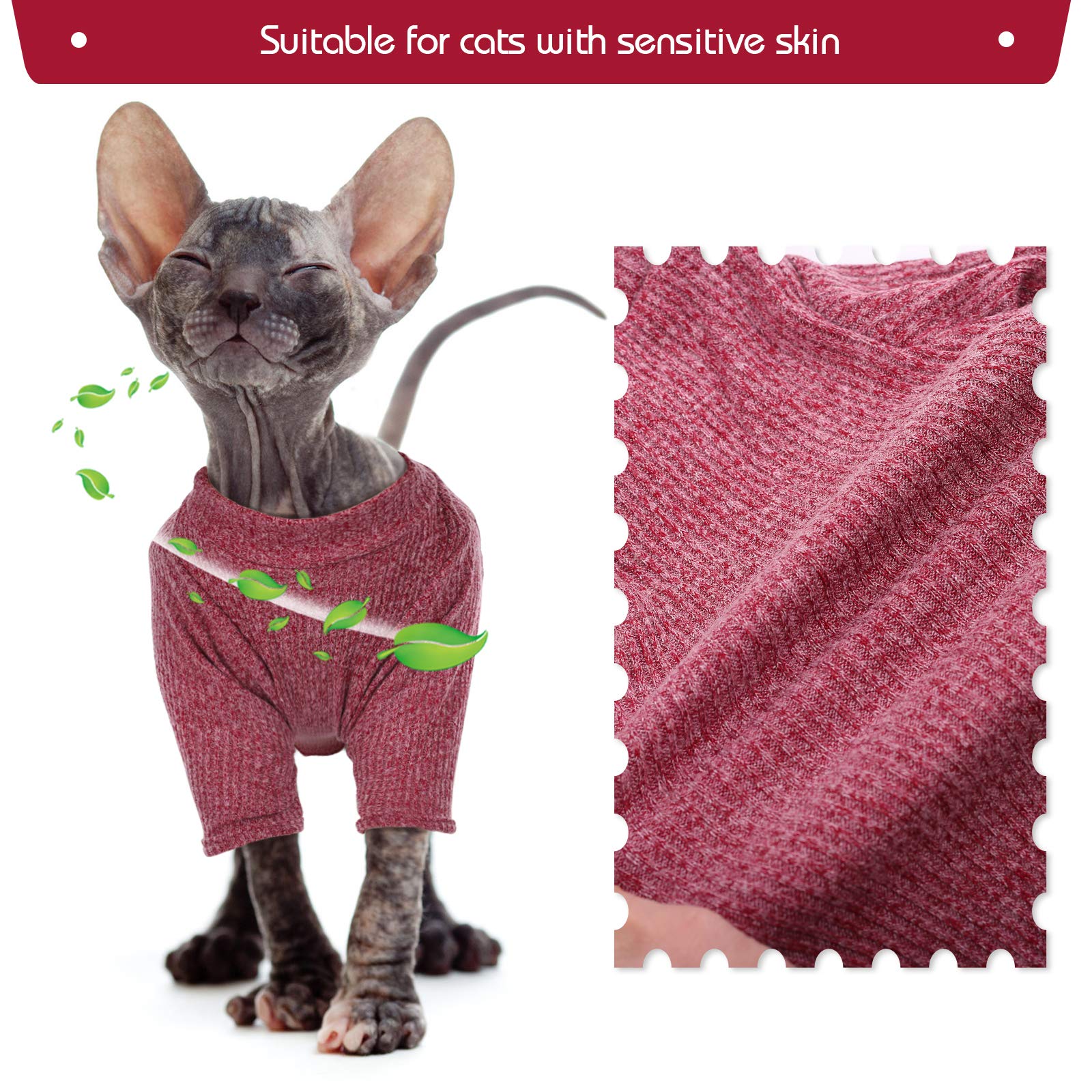 DENTRUN Sphynx Cat Clothes Hairless Cat Outfit Kitten Jumper Breathable Cat Onesie Turtleneck Sweater Adorable Cat Clothing Vest Pajamas Jumpsuit - Image 3