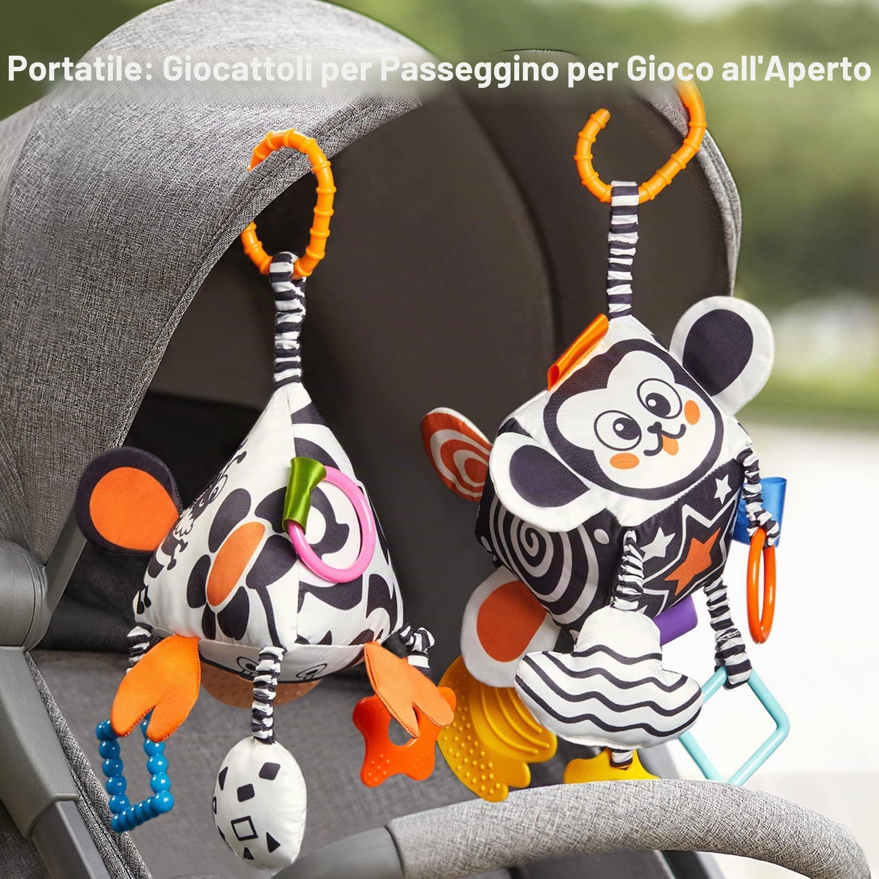 TUMAMA Kids Giocattoli per Neonati ad Alto Contrasto, Giocattolo da Appendere al Passeggino per Bambini Piccoli, Sonagli Morbidi e Sensoriali, Regalo Bianco e Nero per Neonati 0 3 Mesi