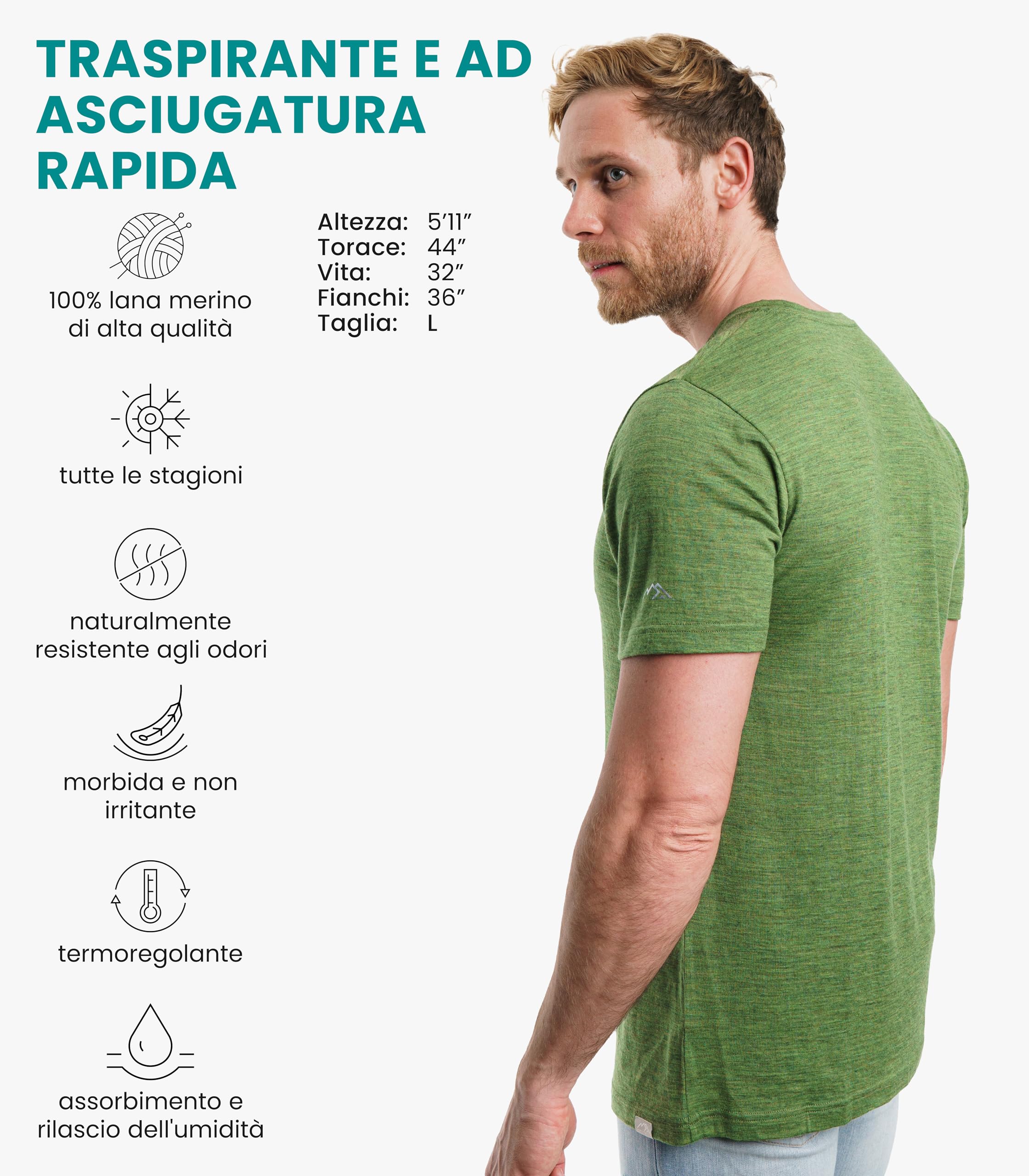 Merino.tech Maglietta Lana Uomo - 100% Biologica Merino, Intimo Lana Merinos Uomo Leggero