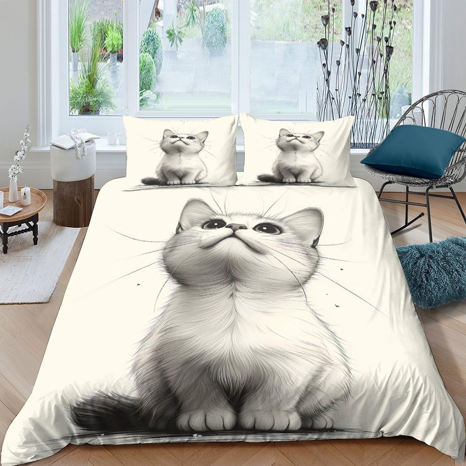 Ctjqhvkz Style-7 3D Printed Cute Cat Fitted Sheet Microfiber Soft Breathable Cartoon Kitten Bed Cover For Bedroom Dorm Decoration Single（135X200cm）