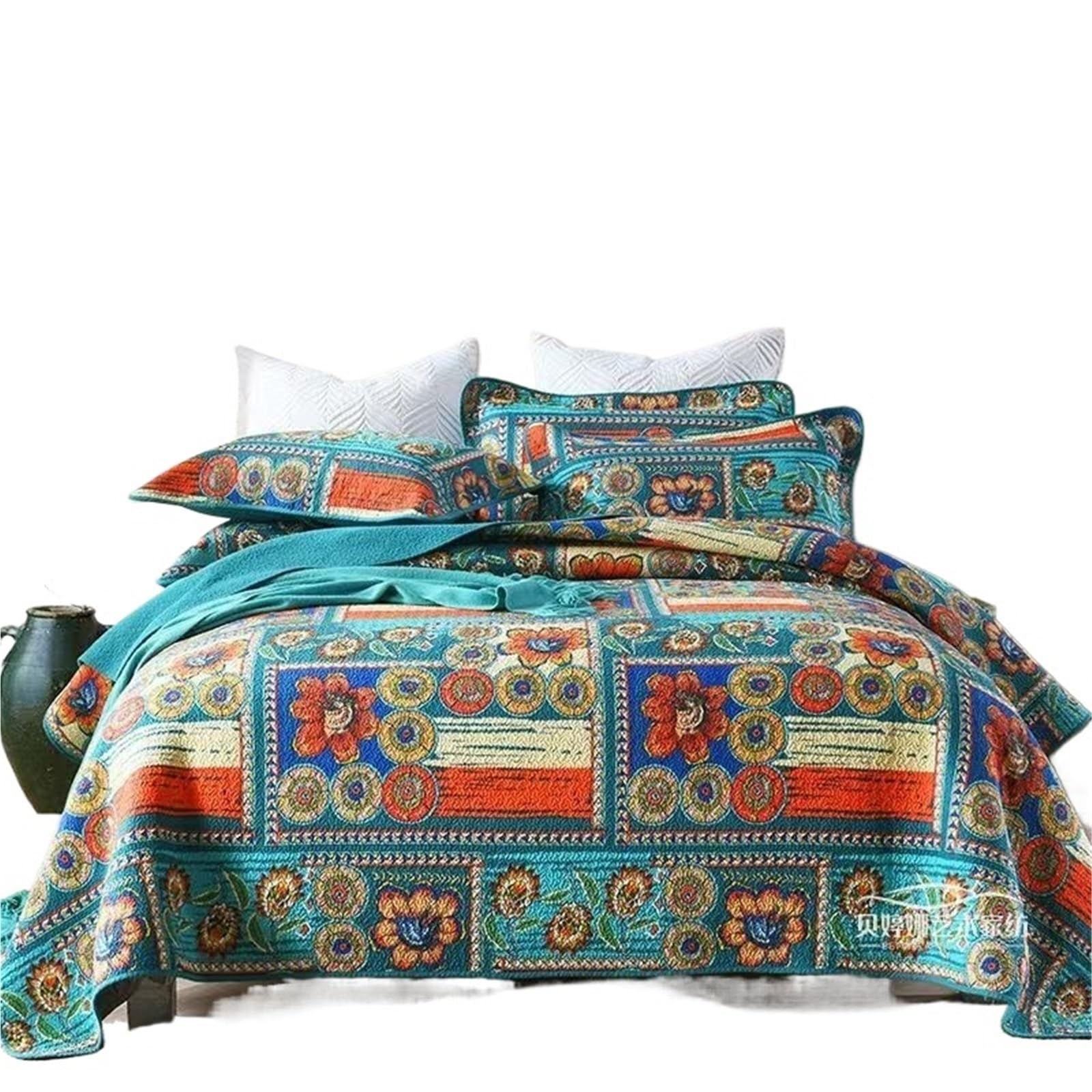 DAJGRHE Bedspread Cotton Quilted Bed Cover Queen Size Retro Bedding Set Coverlet Blanket Pillowcases(Green,230x250cm 1pcs)