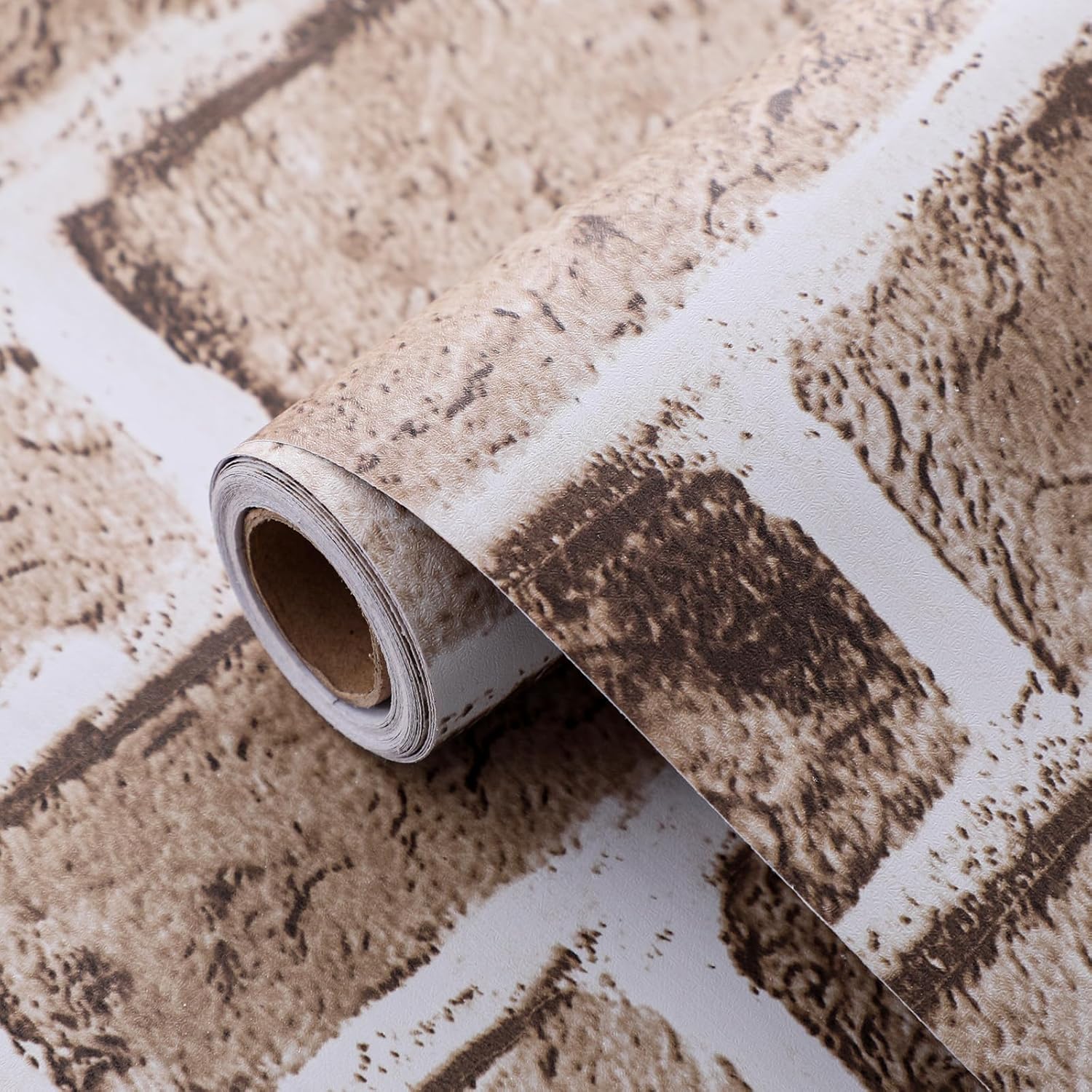 Coavas Brown Khaki Faux Brick Wallpaper Peel and Stick Modern 35.4x118