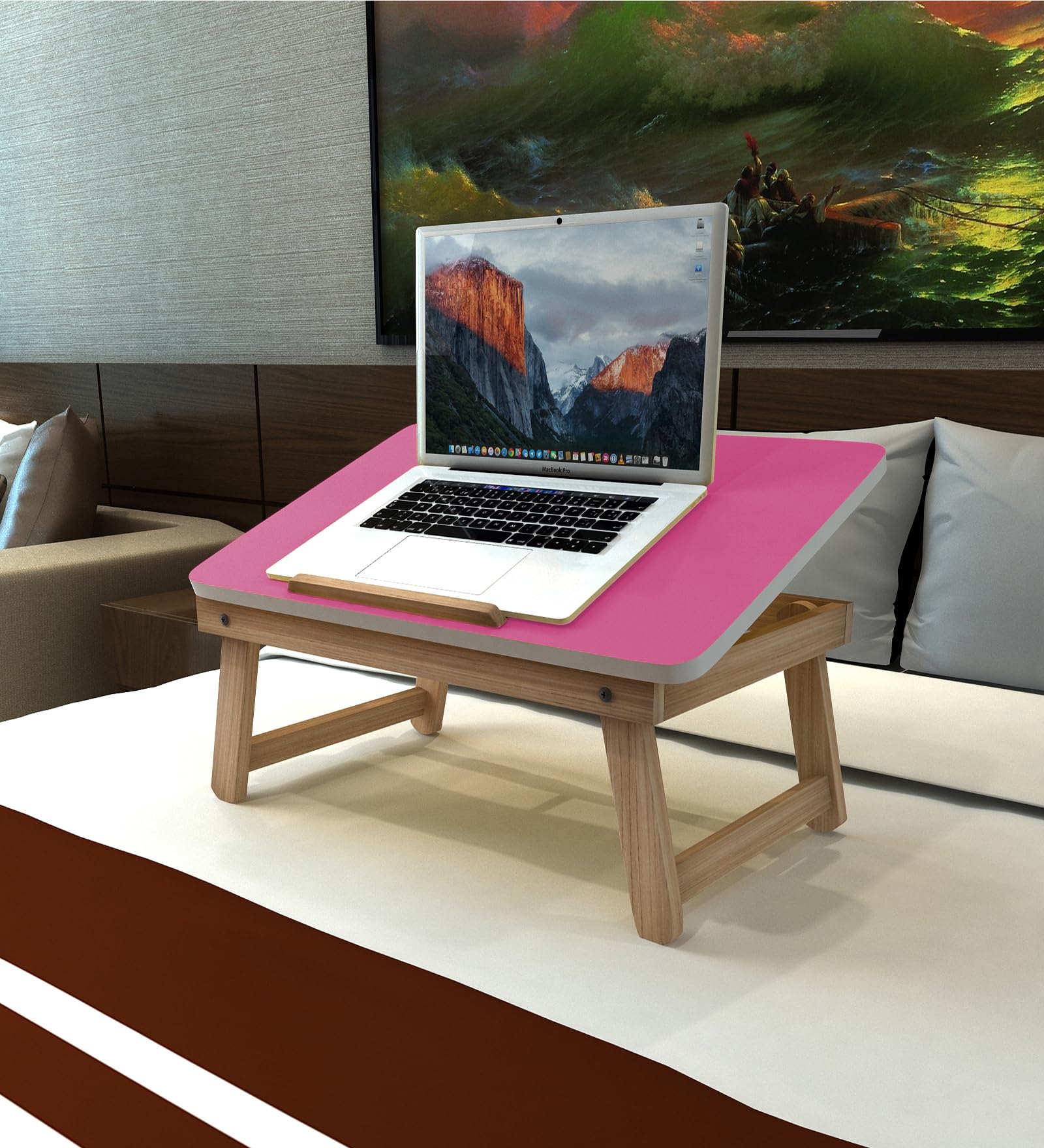 FABURA Adjustable Portable Laptop Table, Bed Table, Laptop Desk, Wood Portable Laptop Table in Pink Colour. (B0D35T8K7X) Amazon Price History, Amazon Price Tracker