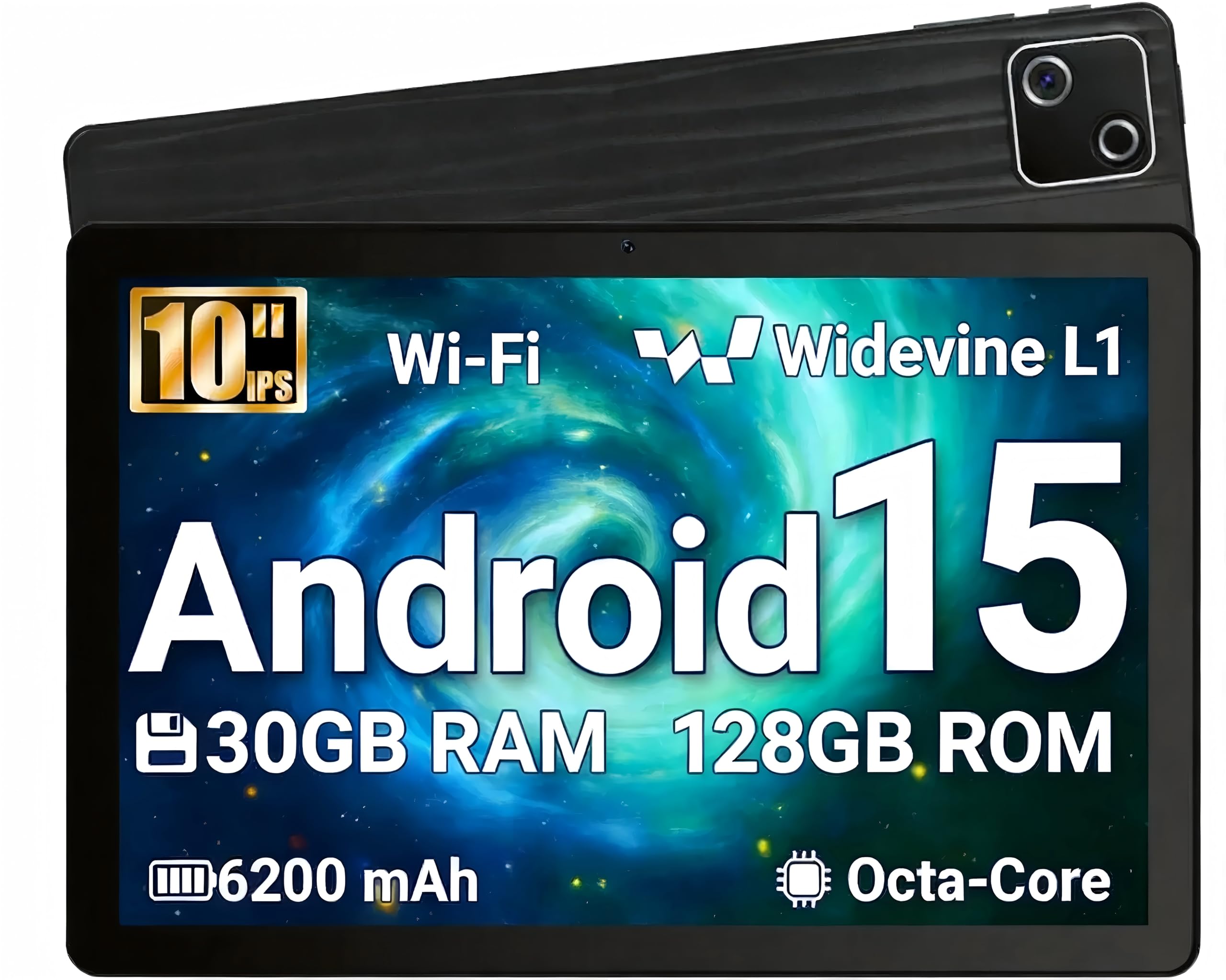 Evermyth Tablet, 10 Inch Android 15 Tablet, 30GB RAM 128GB ROM 2TB Expand, 6200mAh Fast Charging, Octa-Core Processor, 1280x800 HD IPS Screen, Dual