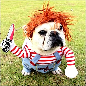 DELIFUR Dog Chucky Costume Pet Halloween Clothes Cat Cosplay Party Suit Funny Dog Costume Small to Large Dogs(L)