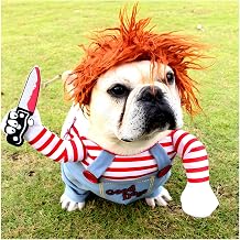 DELIFUR Dog Chucky Costume Pet Halloween Clothes Cat Cosplay Funny Party Suit Funny Dog Costume Small to Large DogMedium