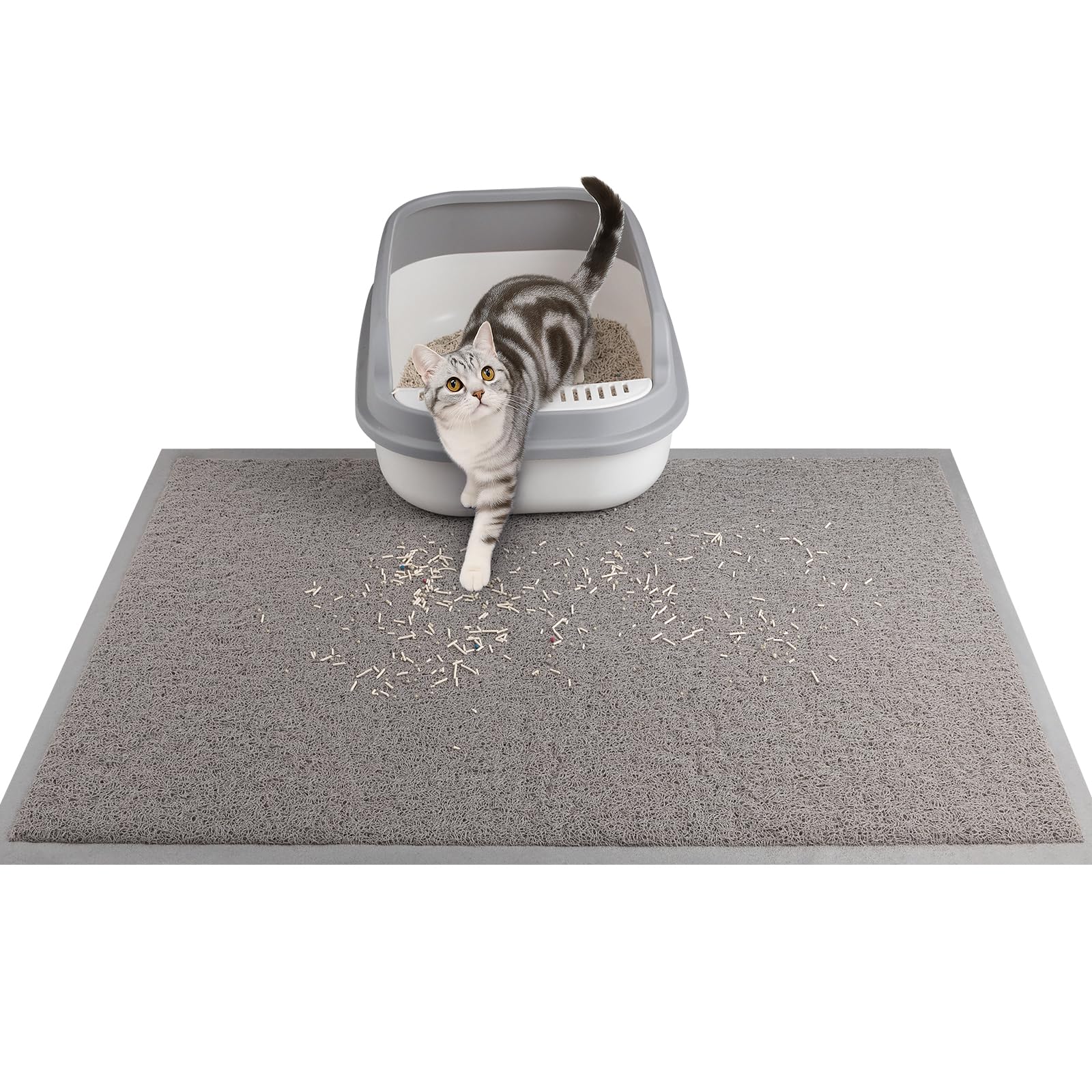 ondware Katzenklo Matte, 60 x 90cm rutschfest Katzenstreu Matte Katzentoilette Vorleger Wasserdicht für Katzen und Welpen, Leicht zu Reinigen (Grau)