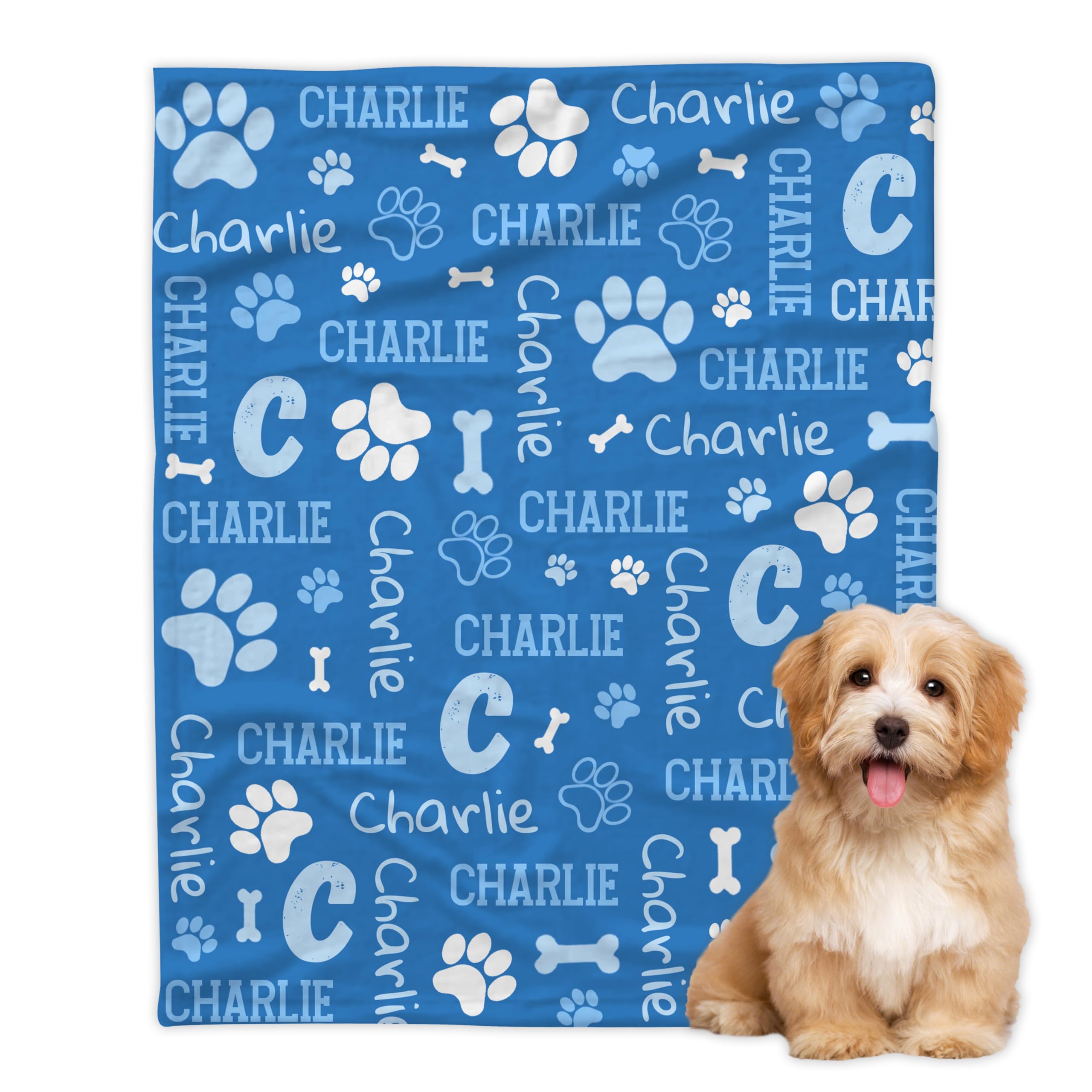 Custom Pet Name Blanket, Personalized Dogs Blanket Customized Puppy Blanket,Dog Gift for Dog Lovers Mom Dad,Cute Dog Paw Prints Throw Blanket for Bed Sofa Travel,30