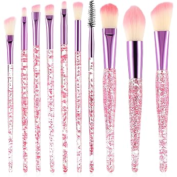 10-Piece Glitter Crystal Make-Up Brush Set Crystal Sparkles Powder Essentials Foundation Brush Tool Set for Concealer Eyeshadow Eyeliner Makeup Brush Eyeshadow Mix Highlight